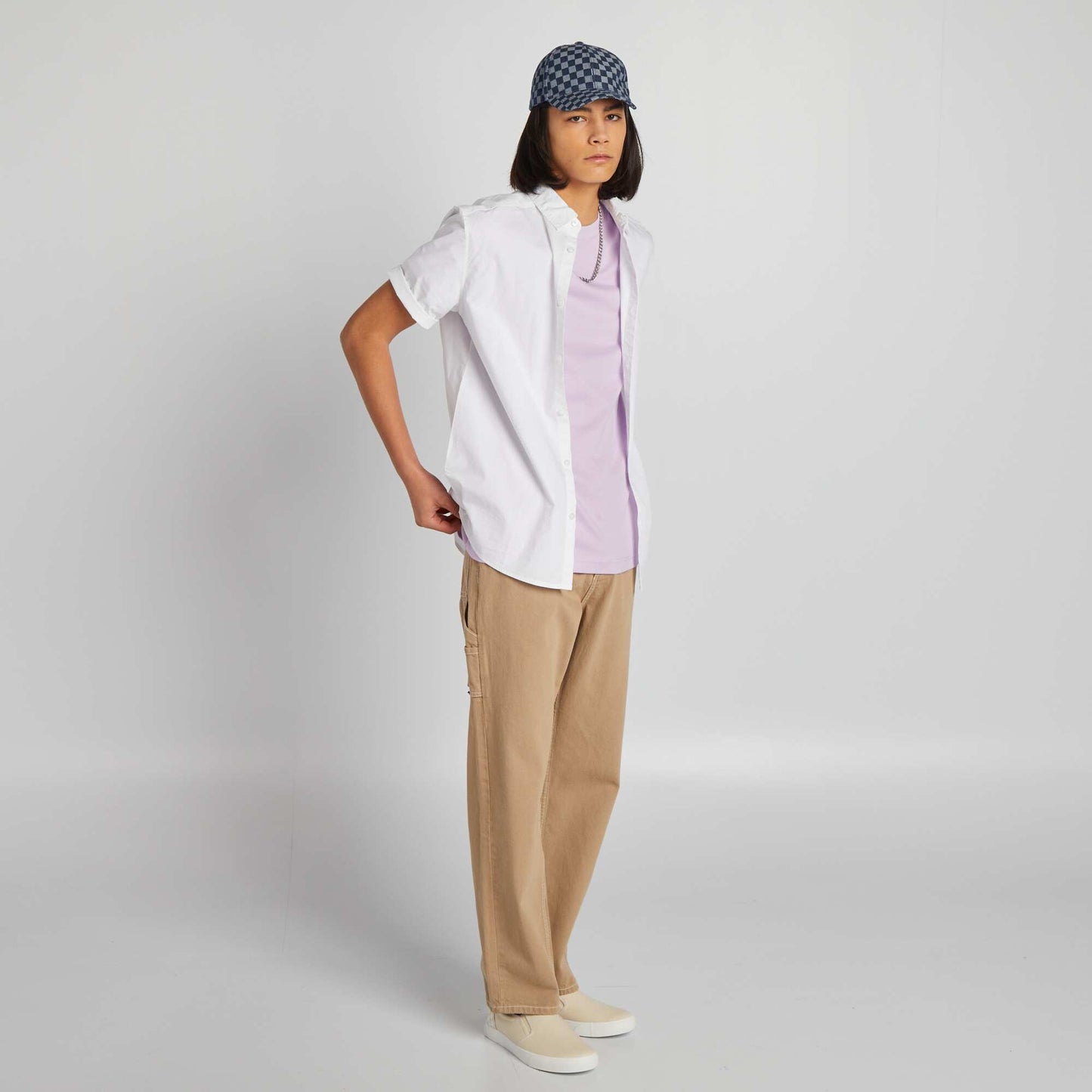 Pantalon surpiqures contrast es Beige