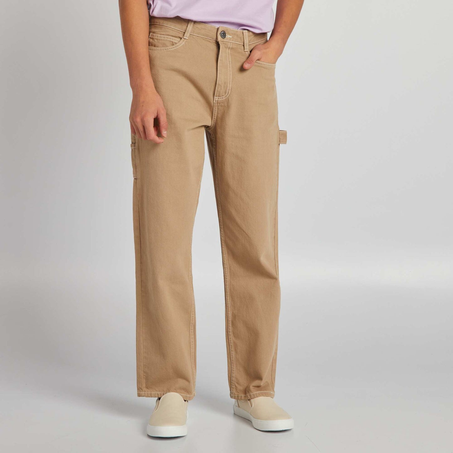 Pantalon surpiqures contrast es Beige