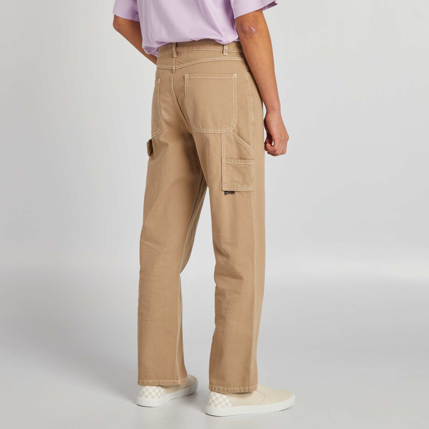 Pantalon surpiqures contrast es Beige