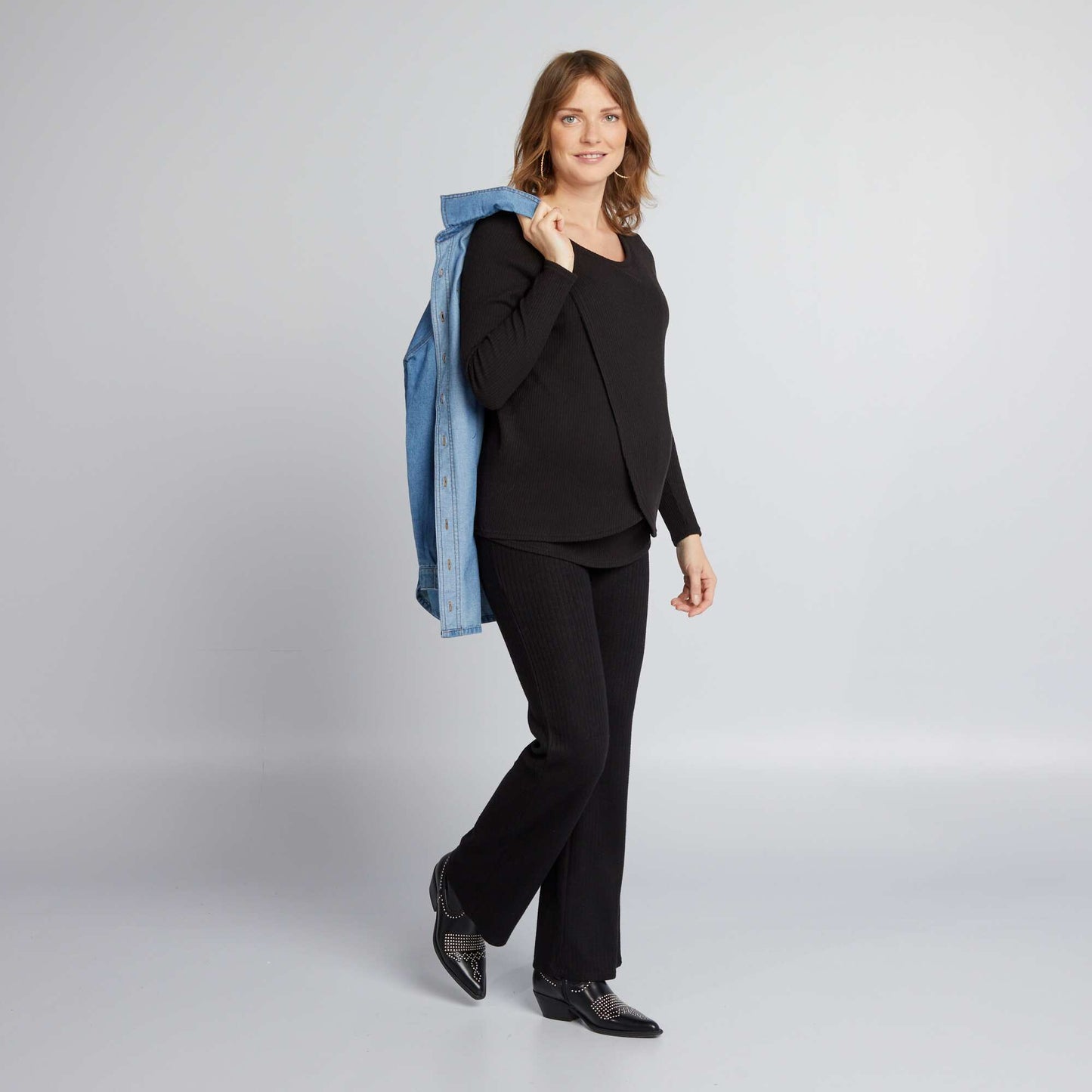 T-shirt d'allaitement en maille c tel e noir