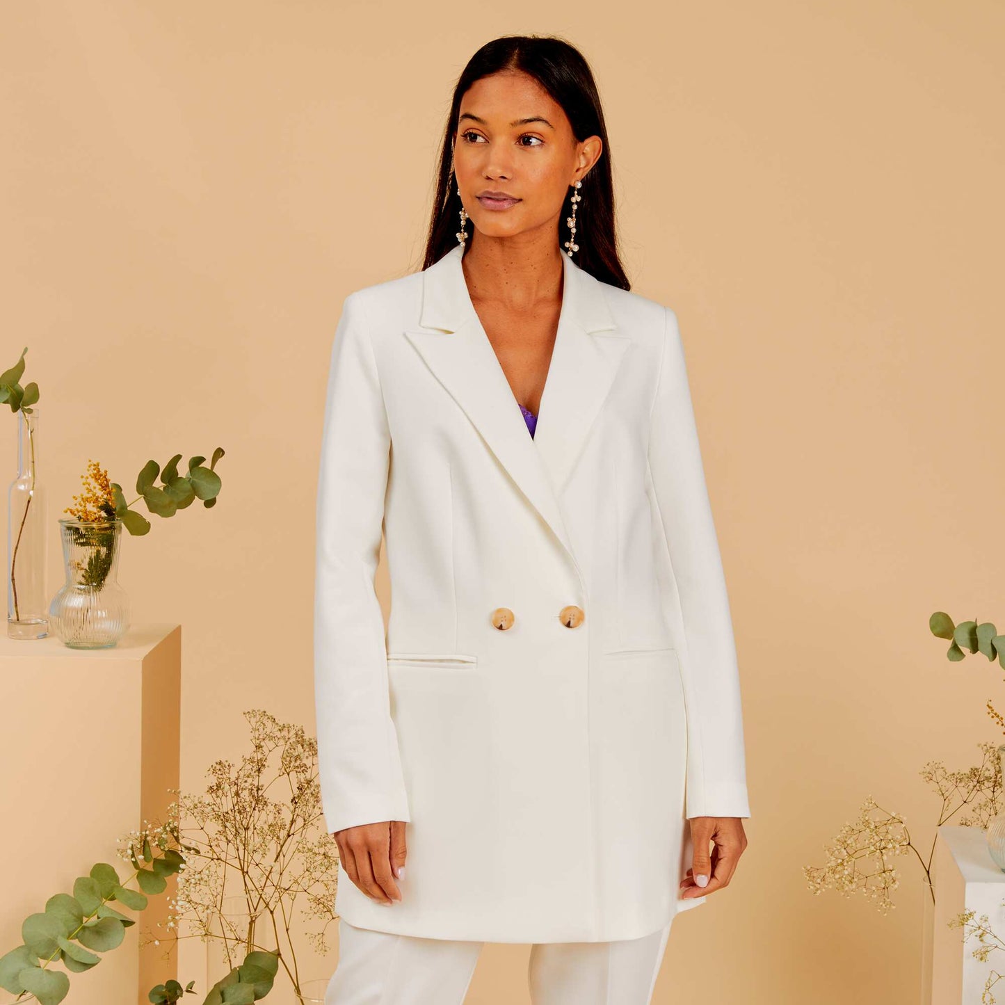 Veste longue de tailleur blanc cass