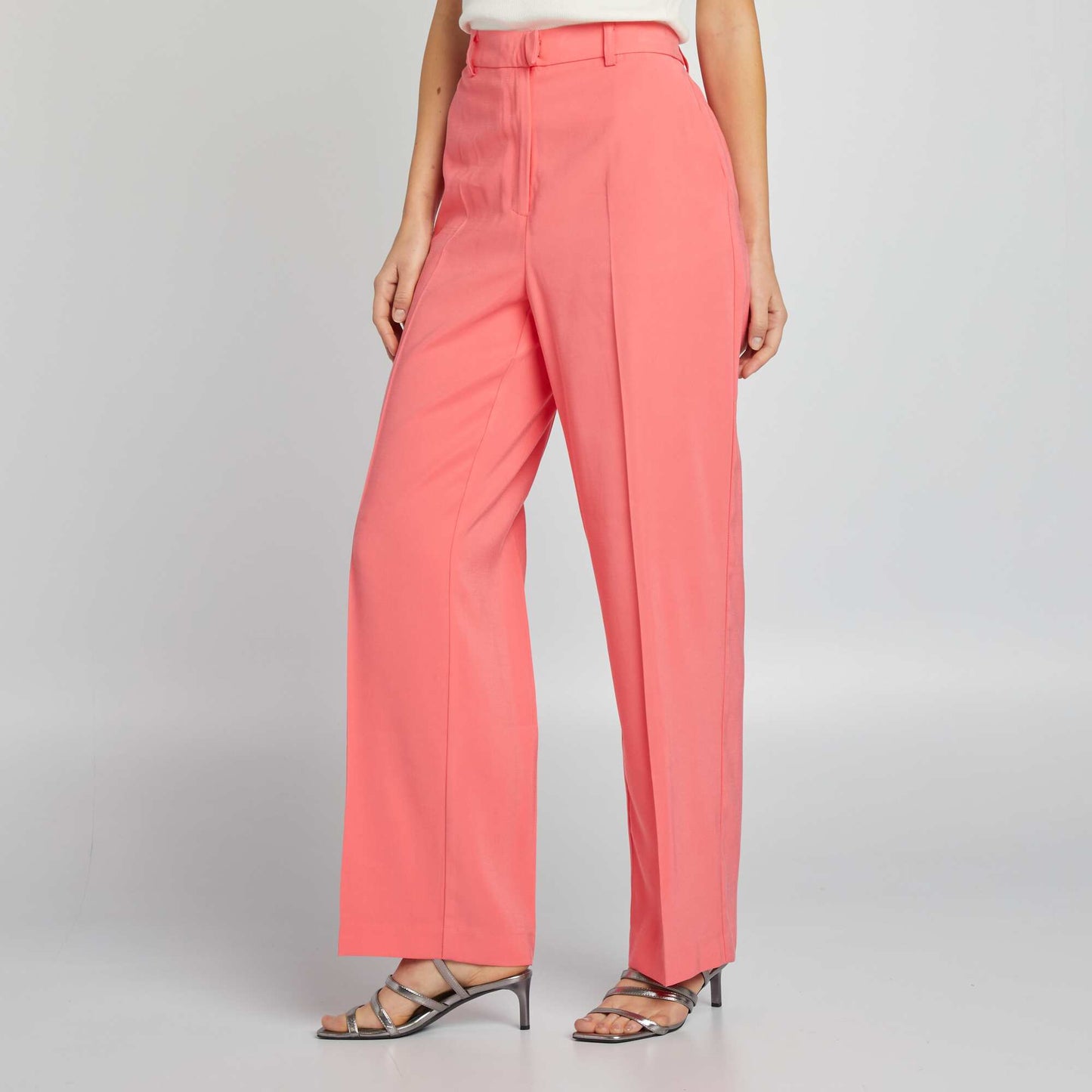 Pantalon droit taille haute Rose