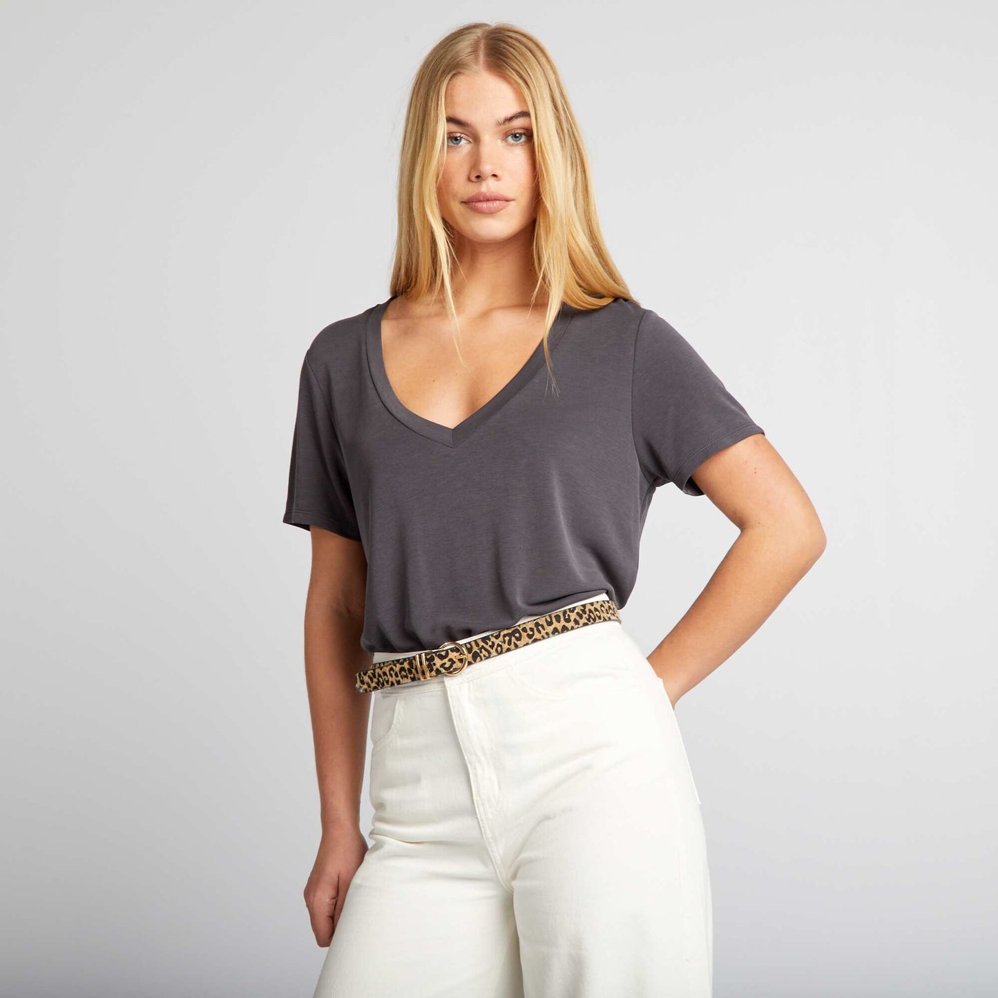 T-shirt stretch col V Noir