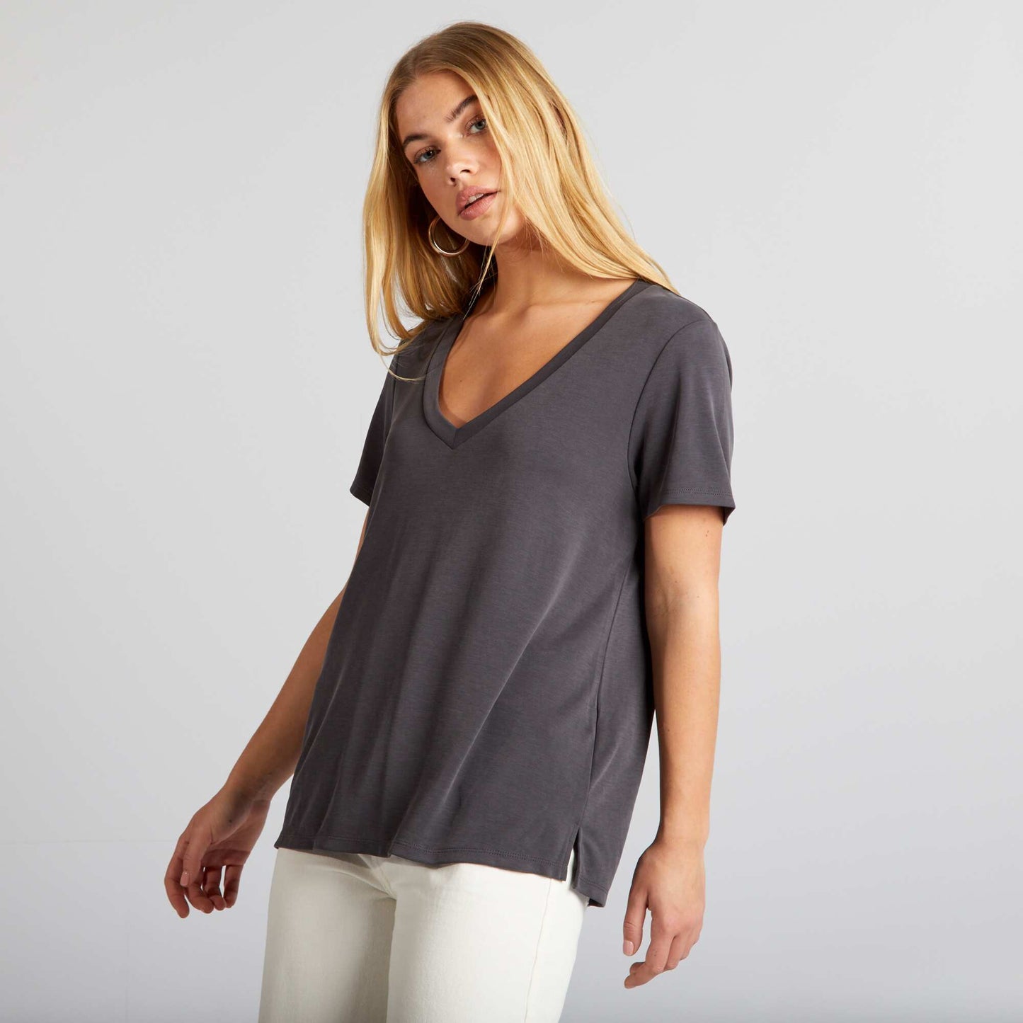 T-shirt stretch col V Noir