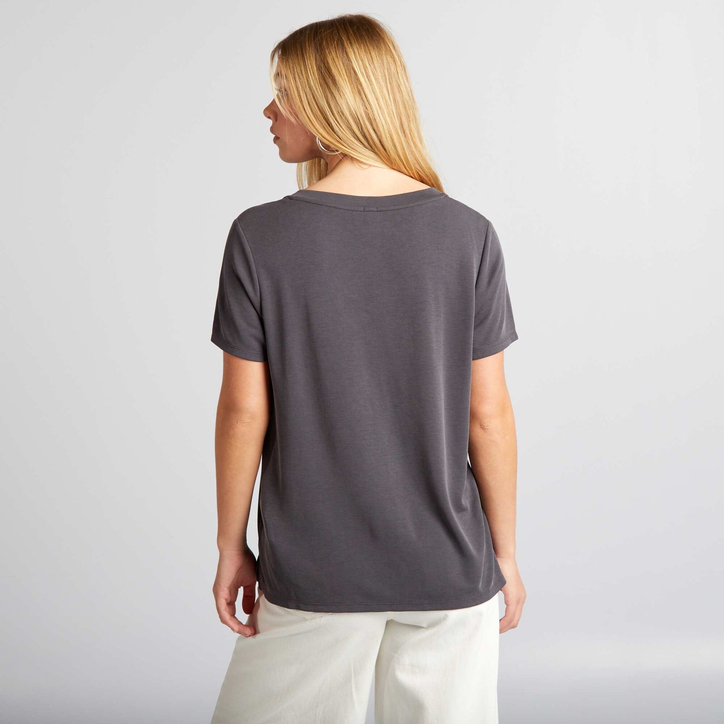T-shirt stretch col V Noir