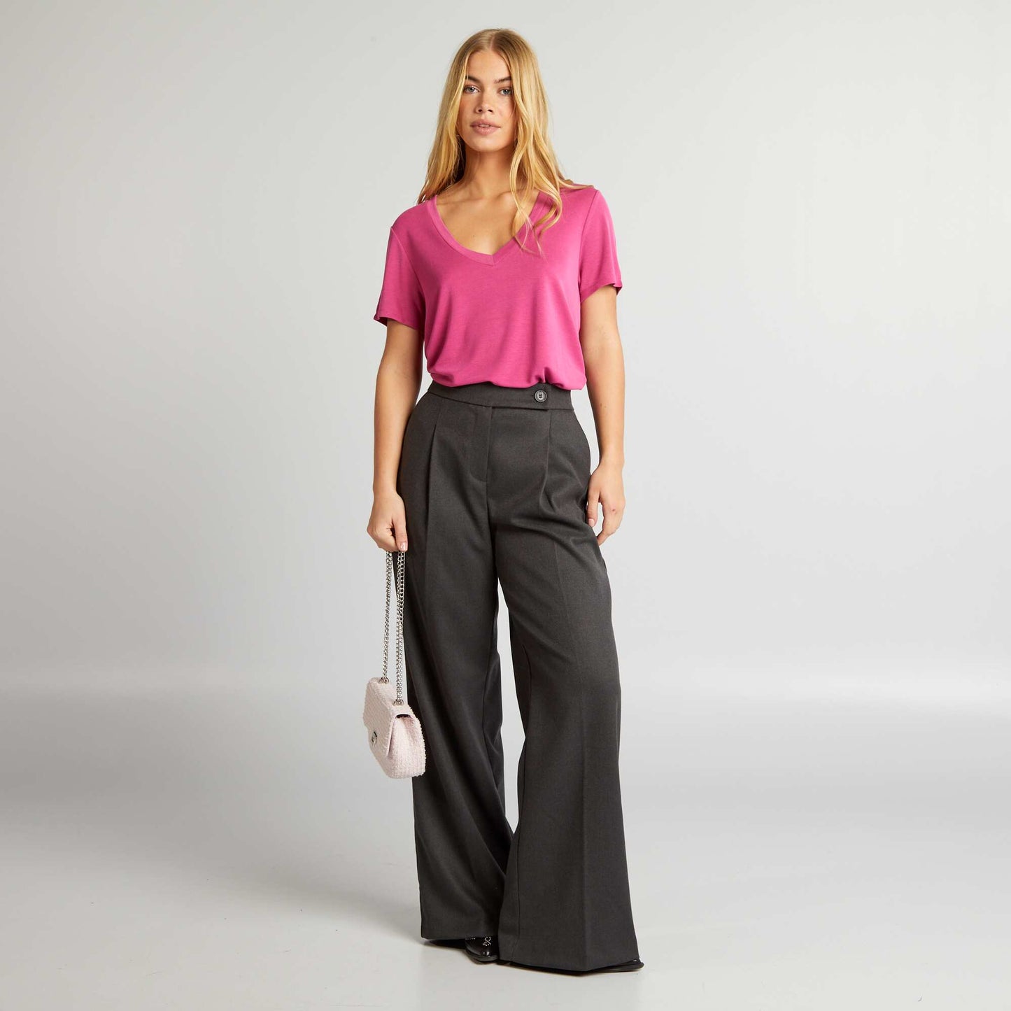 T-shirt stretch col V Rose