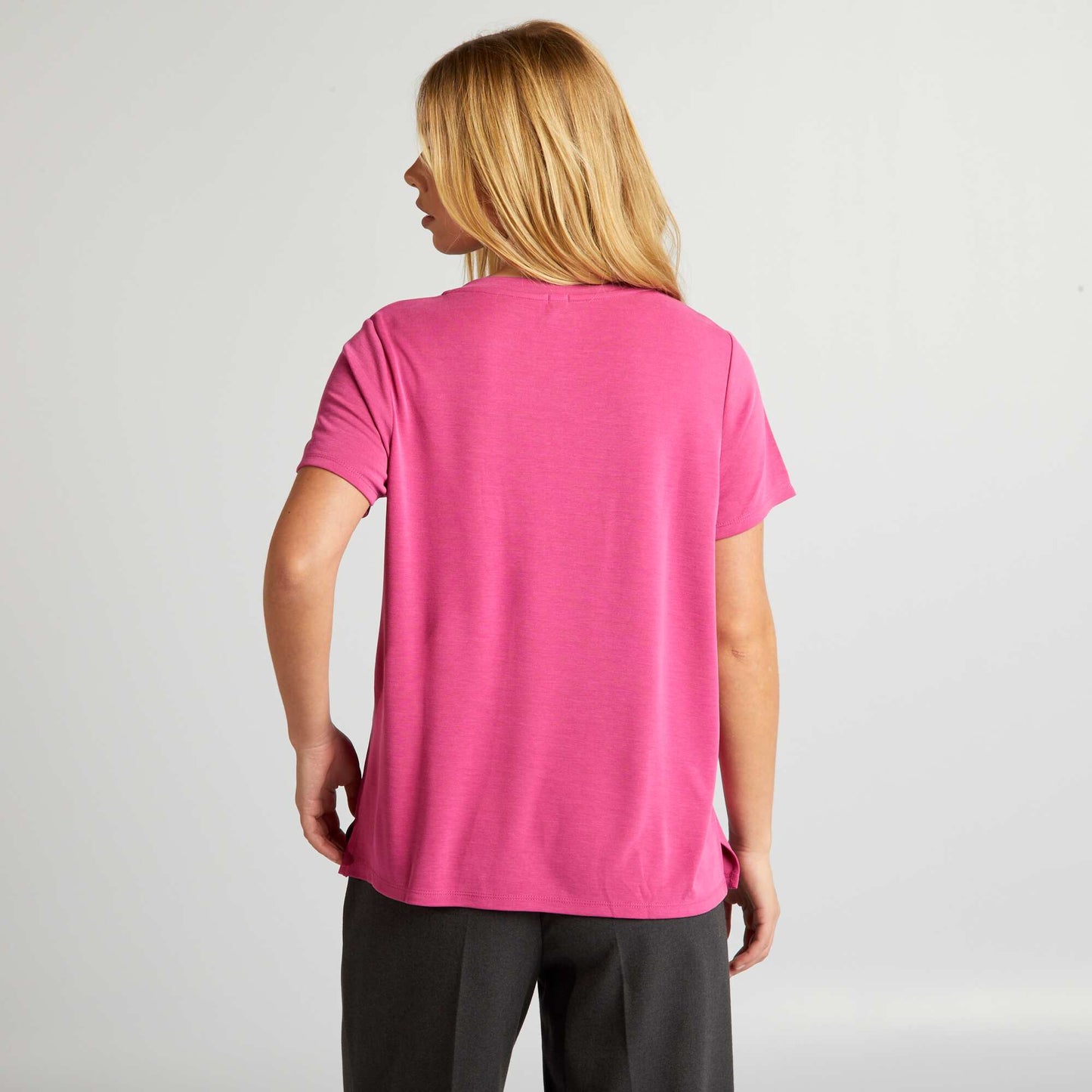 T-shirt stretch col V Rose