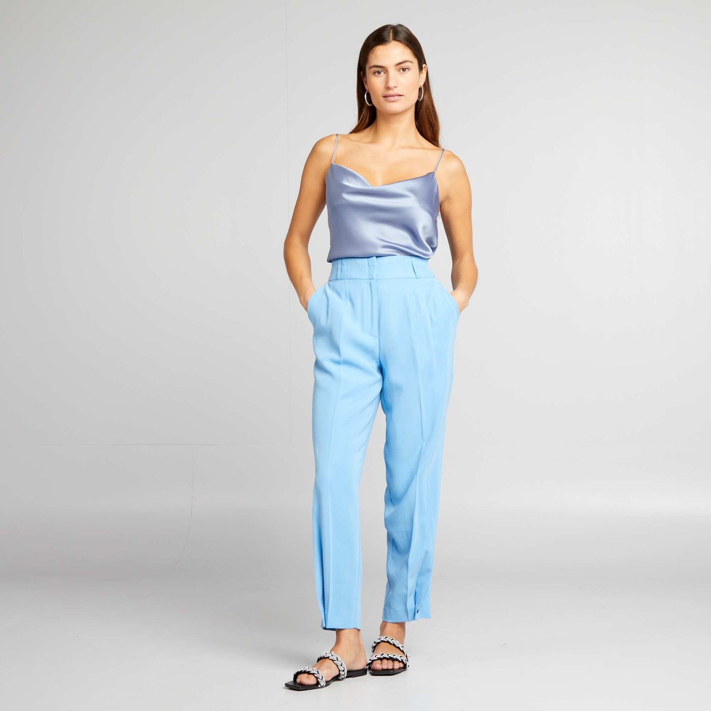 Pantalon droit taille haute Bleu