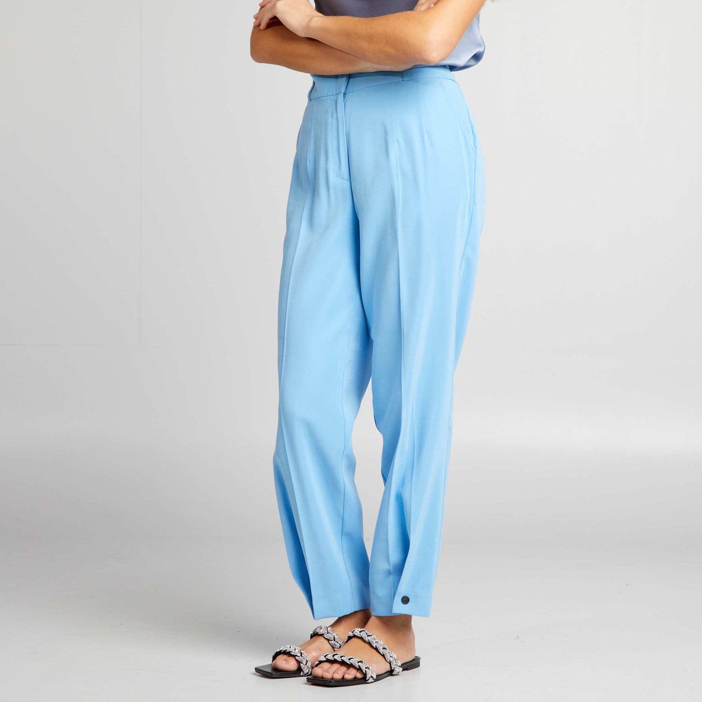 Pantalon droit taille haute Bleu
