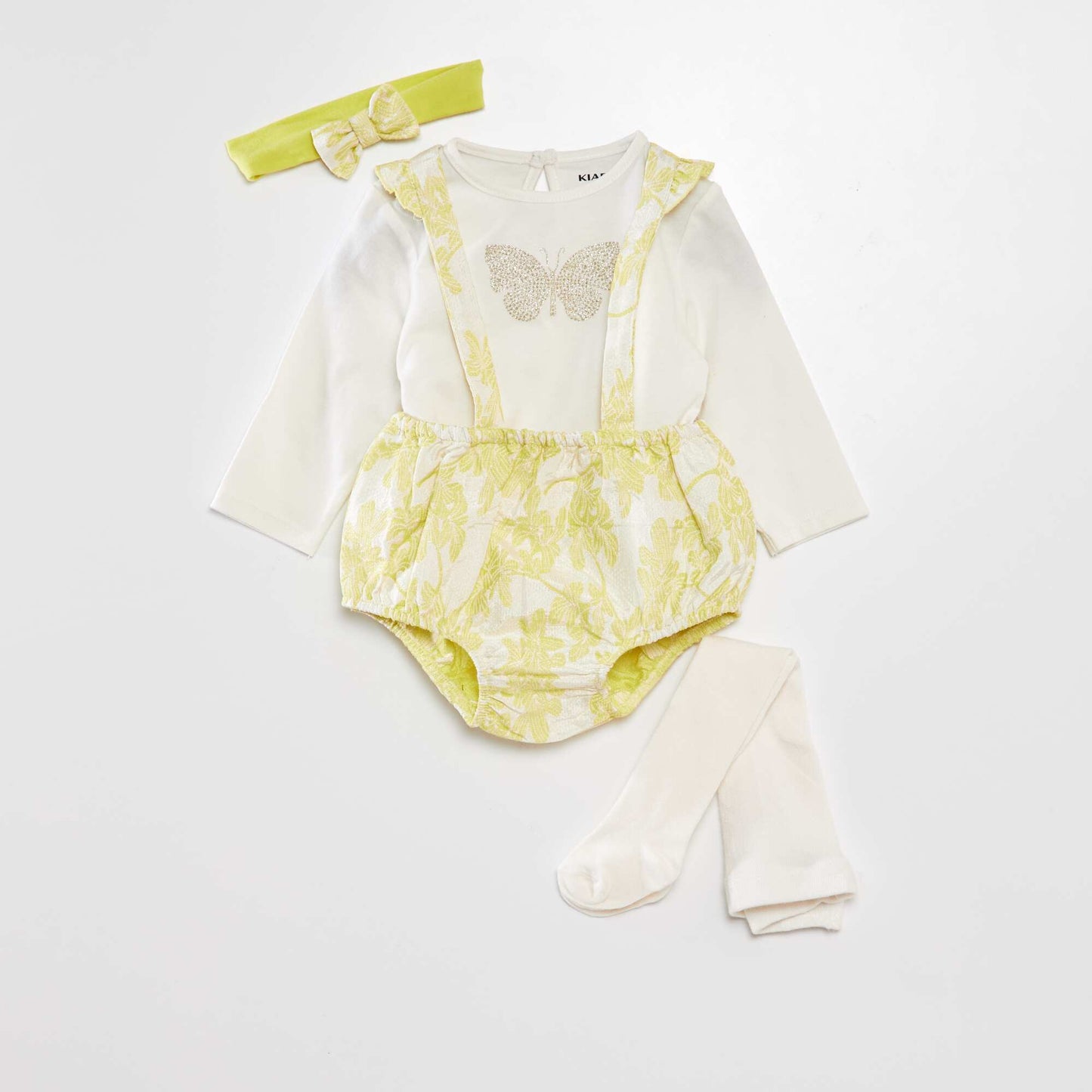 Ensemble 4 pi ces - Tee-shirt + bloomer + collants + bandeau Beige/jaune