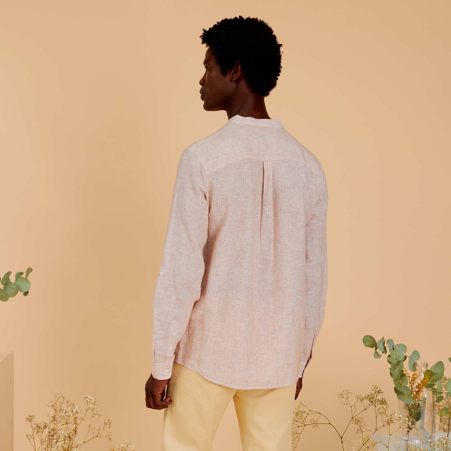 Chemise col mao Rayures camel
