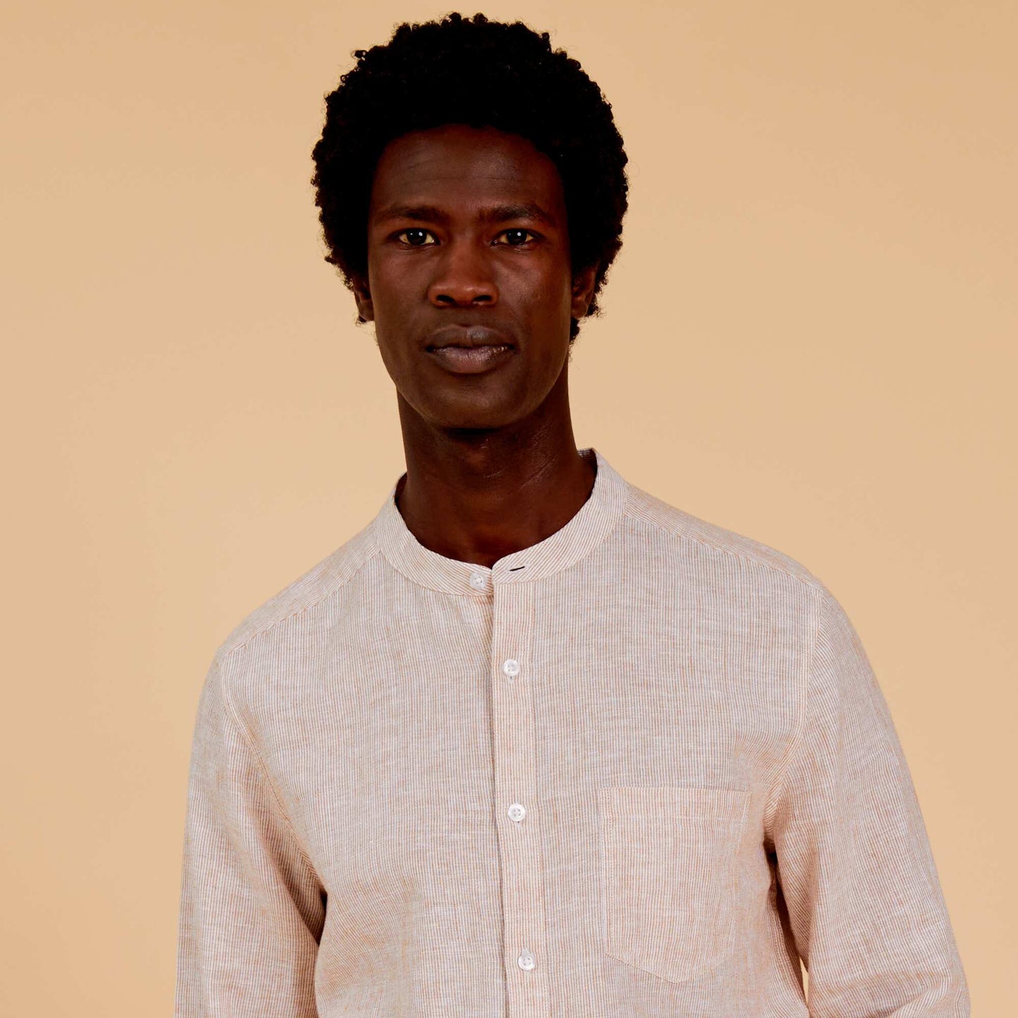 Chemise col mao Rayures camel
