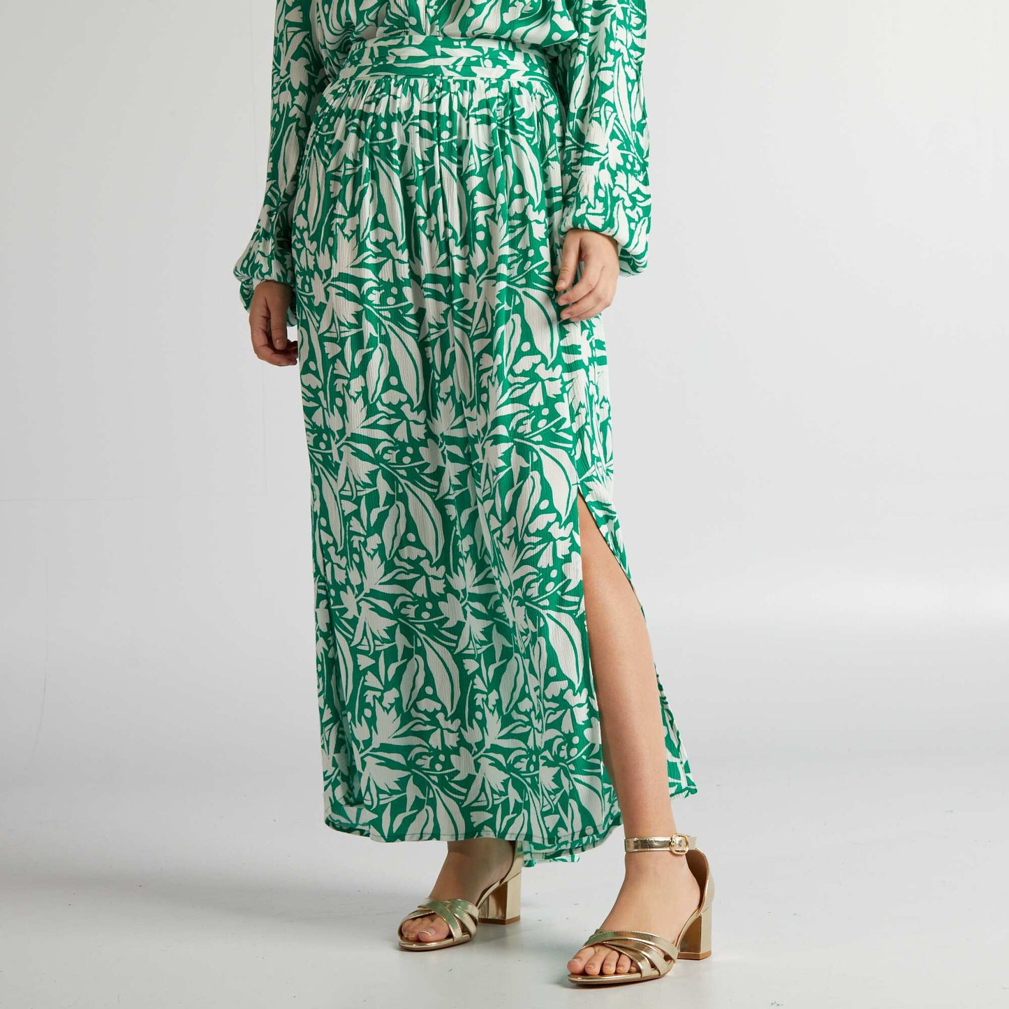 Jupe midi en maille cr p e Vert