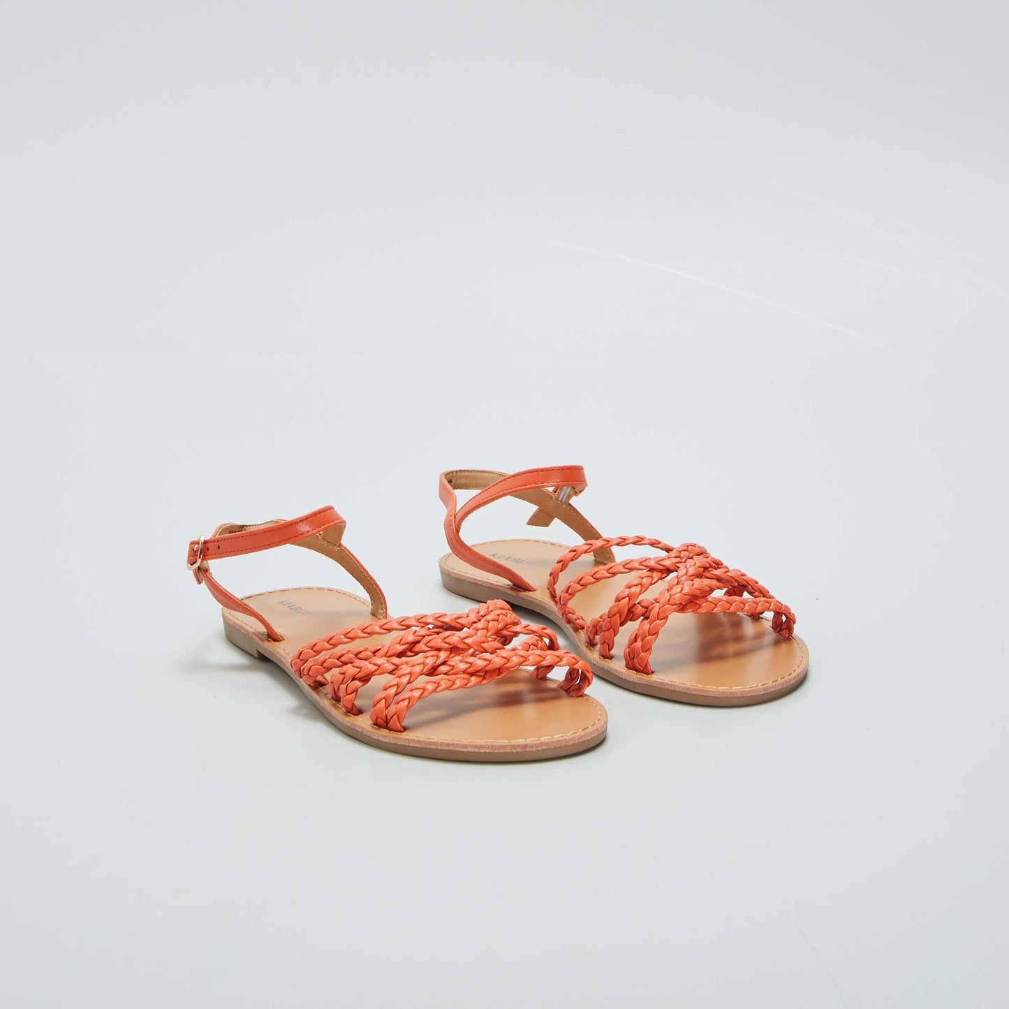 Sandales plates brides tress es Orange