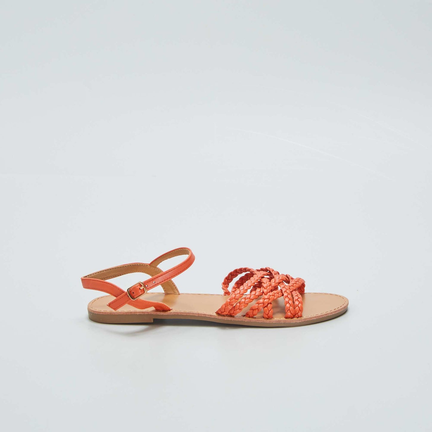 Sandales plates brides tress es Orange