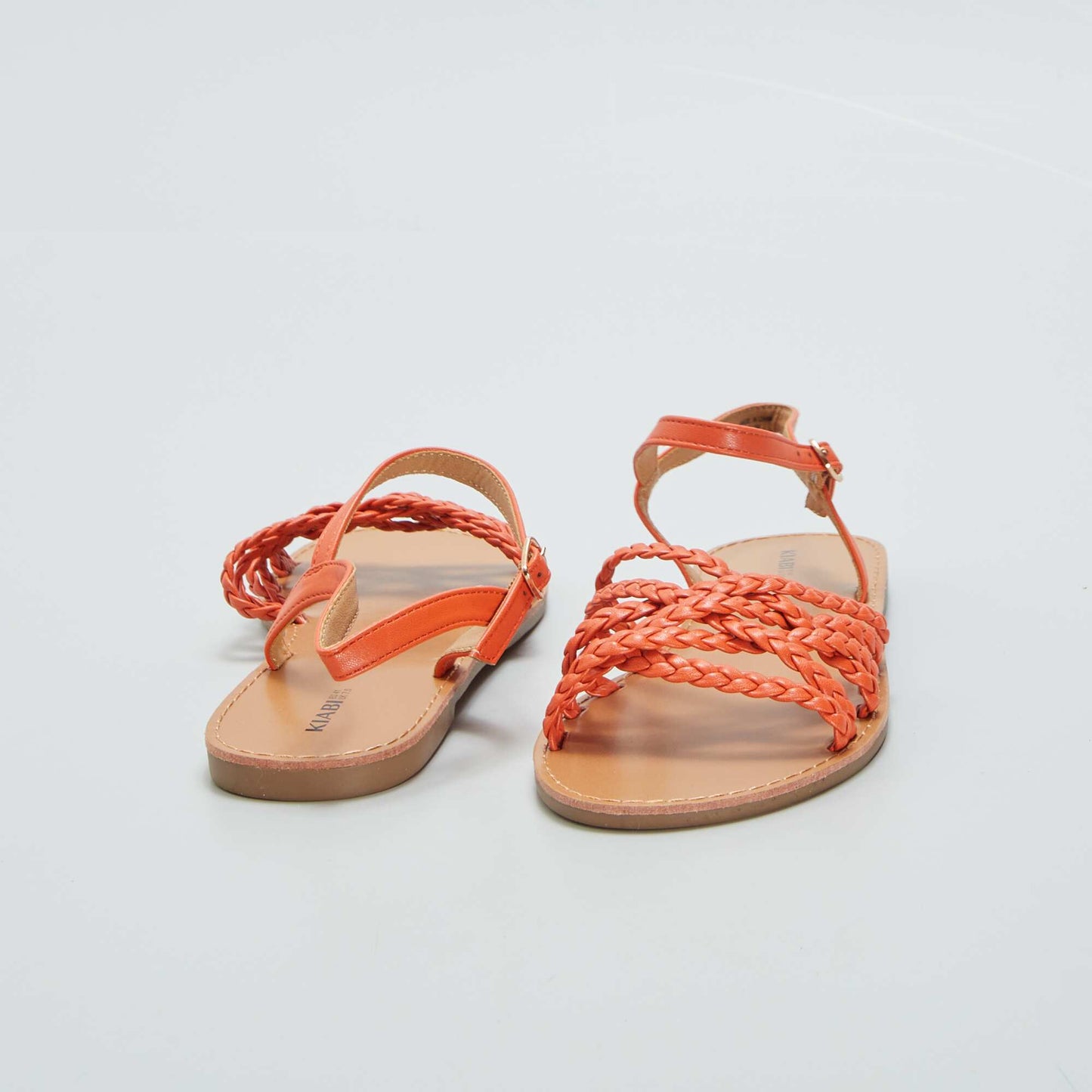 Sandales plates brides tress es Orange
