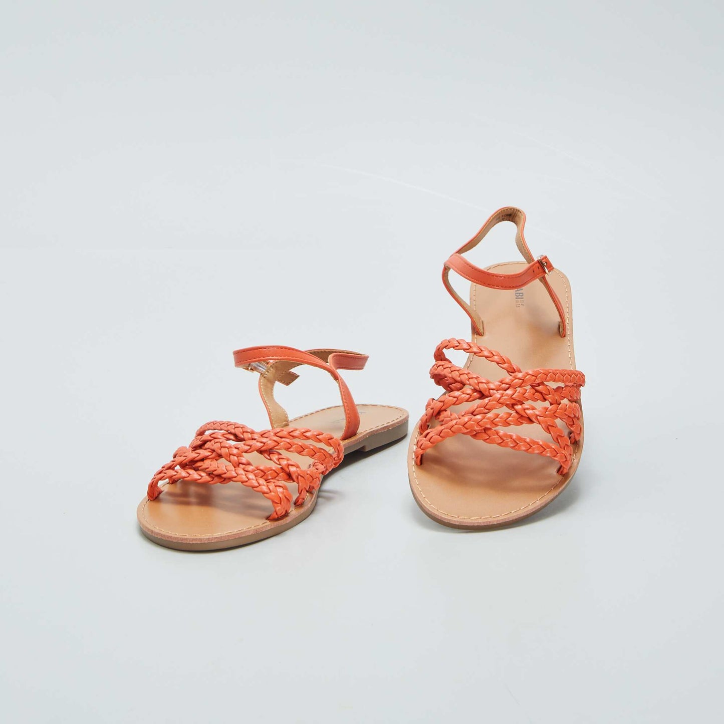 Sandales plates brides tress es Orange