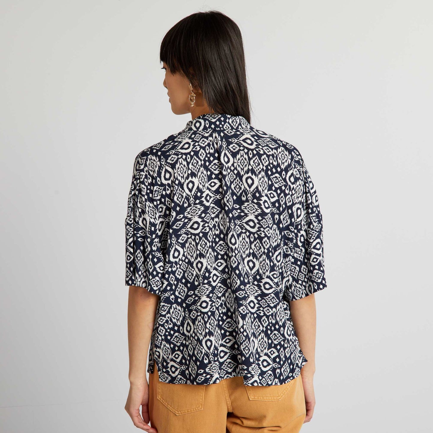 Chemisier manches courtes en maille cr p e Bleu