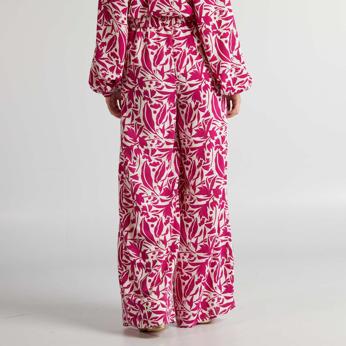 Pantalon large avec imprim fleuri Rose