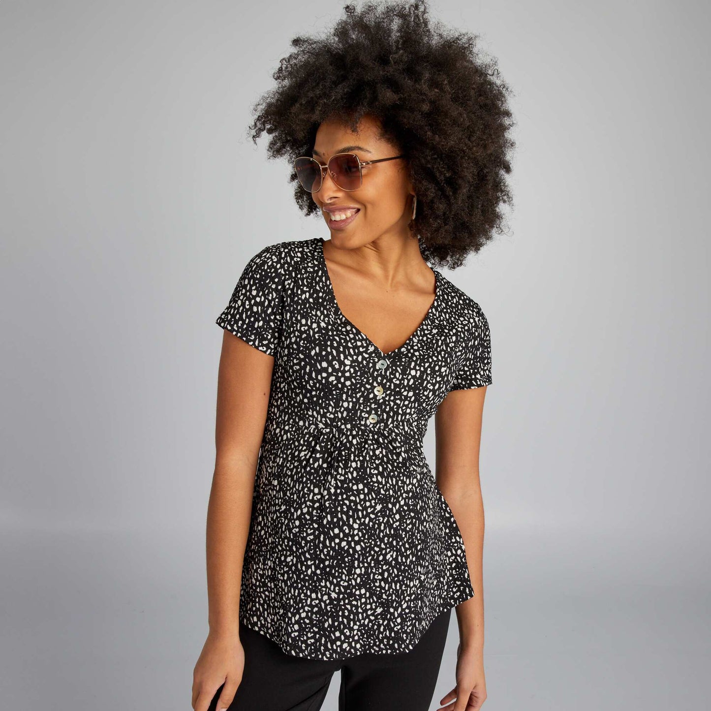T-shirt gaufr d'allaitement Noir