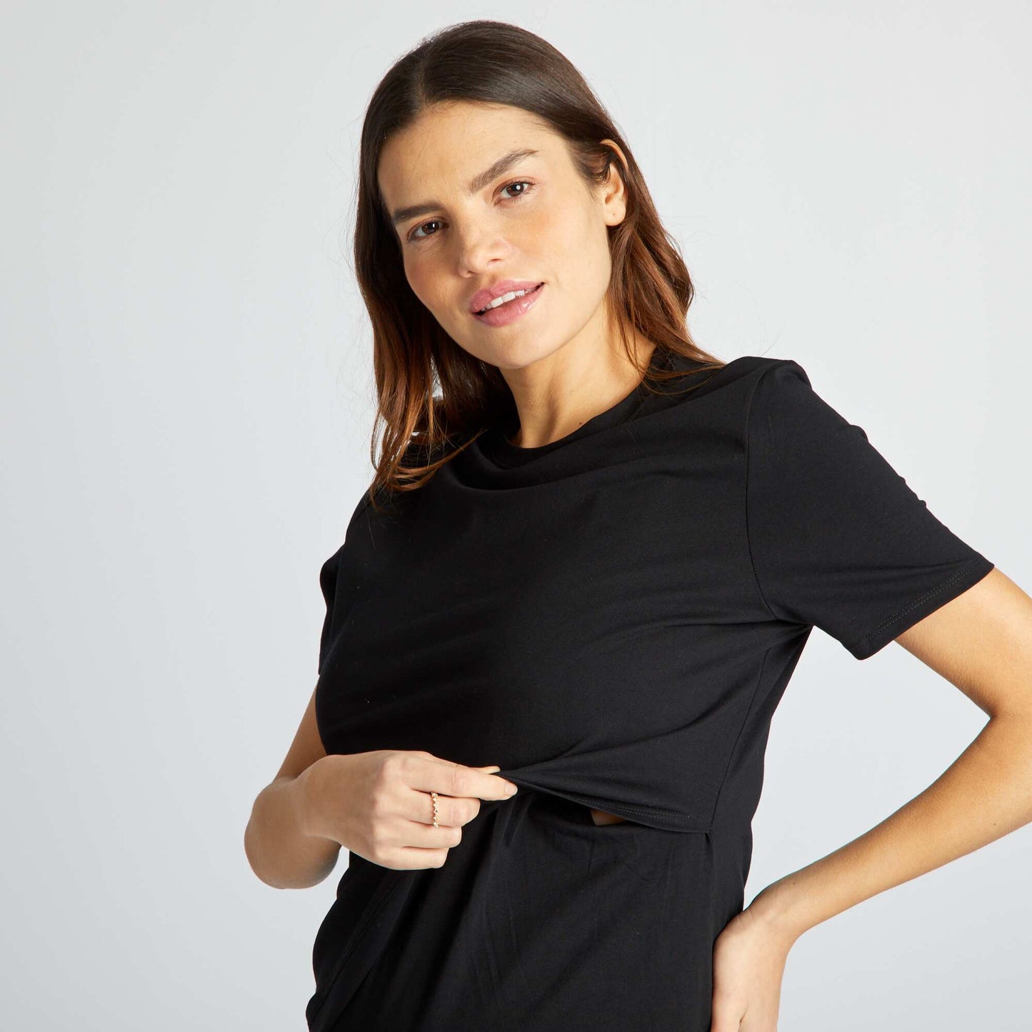 T-shirt d'allaitement ouverture portefeuille noir