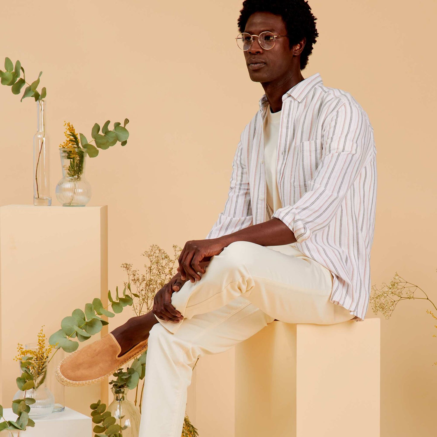 Chemise l g re rayures en coton et en lin Multicolore