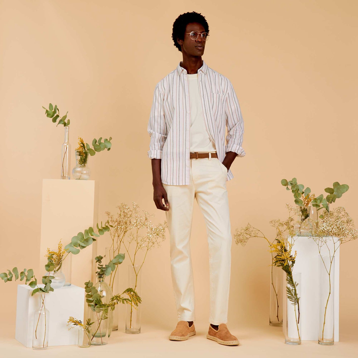 Chemise l g re rayures en coton et en lin Multicolore