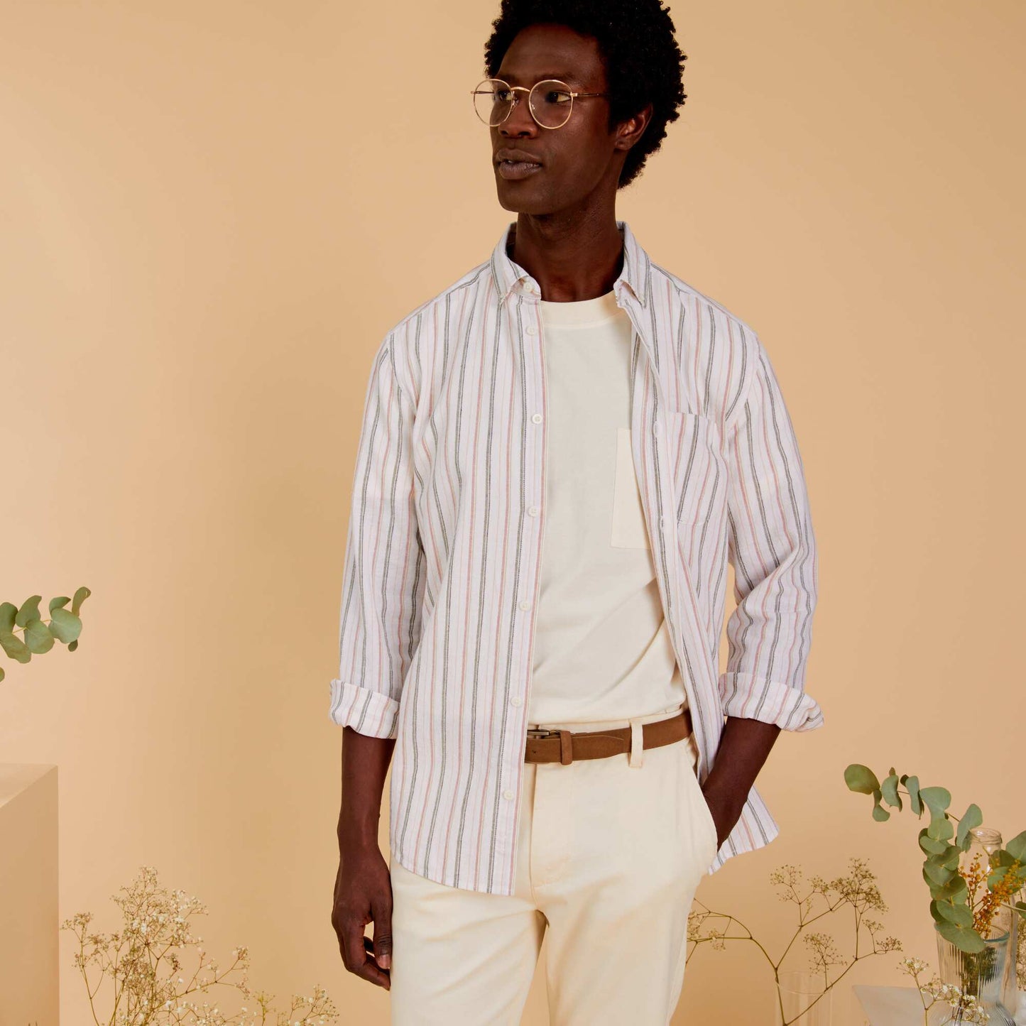 Chemise l g re rayures en coton et en lin Multicolore