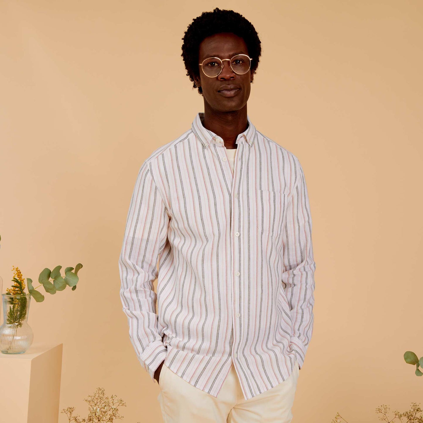 Chemise l g re rayures en coton et en lin Multicolore