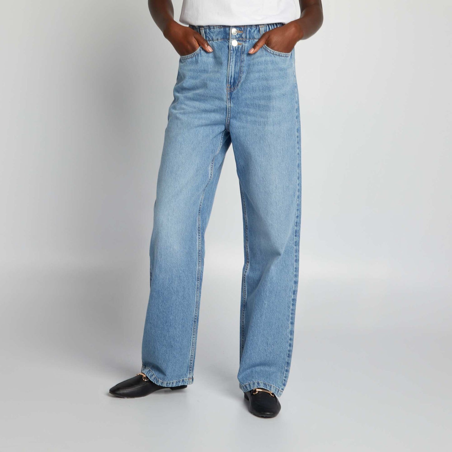 Pantalon denim taille haute wideleg Bleu clair