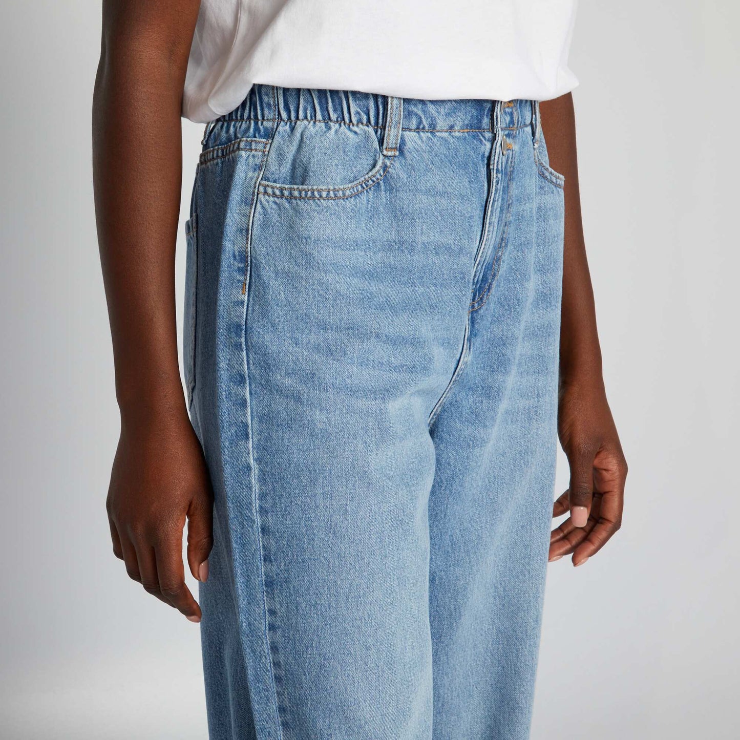 Pantalon denim taille haute wideleg Bleu clair