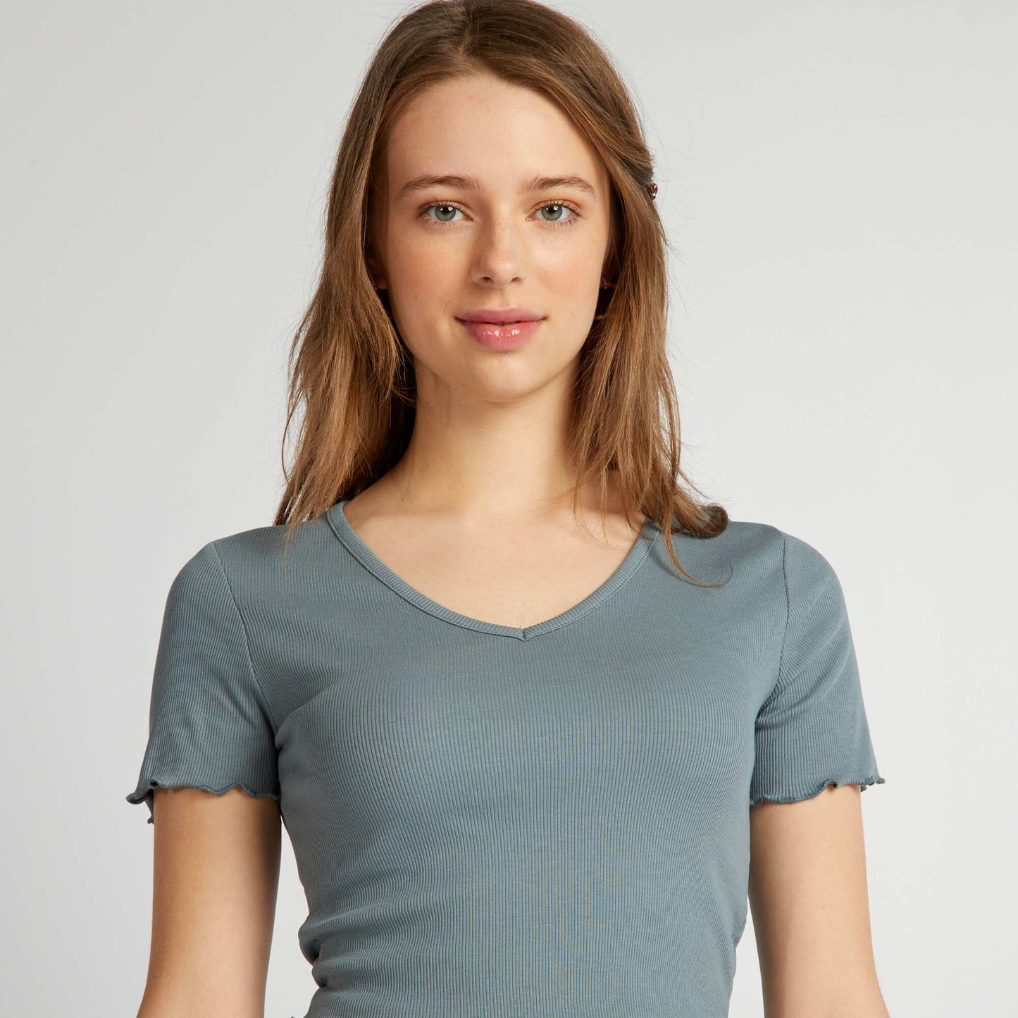 Crop-top bords ondul s BLEU