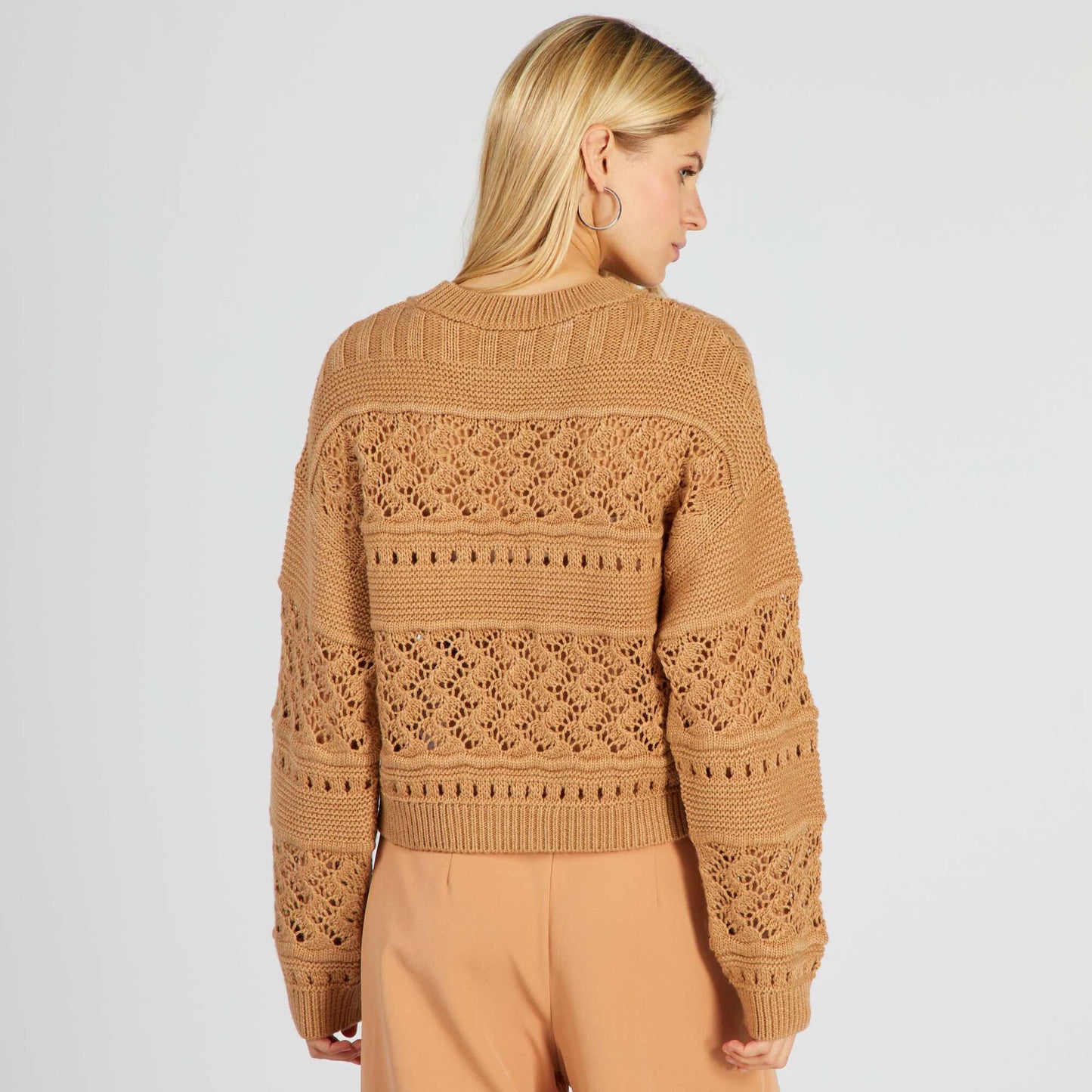 Pull en maille ajour e Marron clair