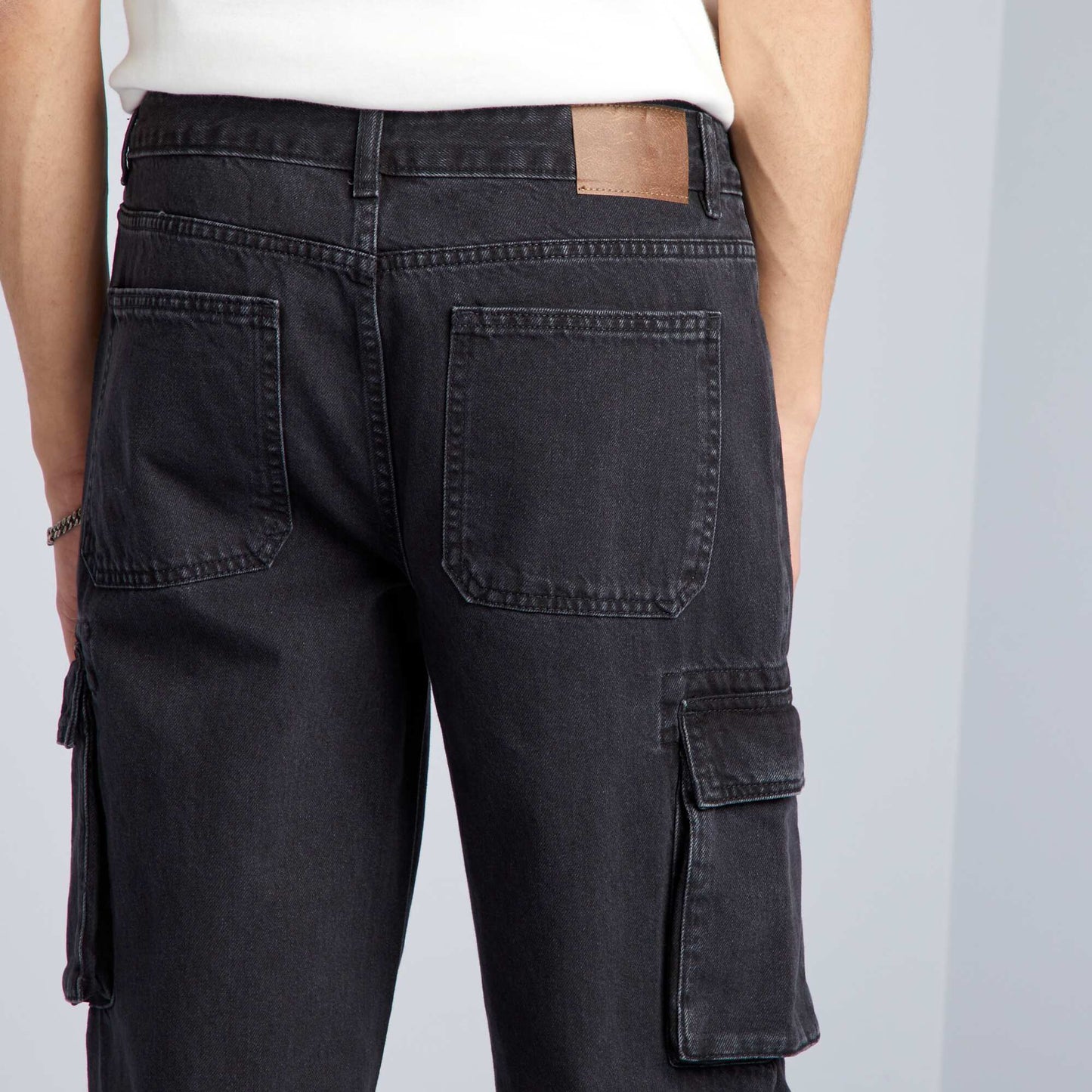 Pantalon denim wide leg poches Gris anthracite