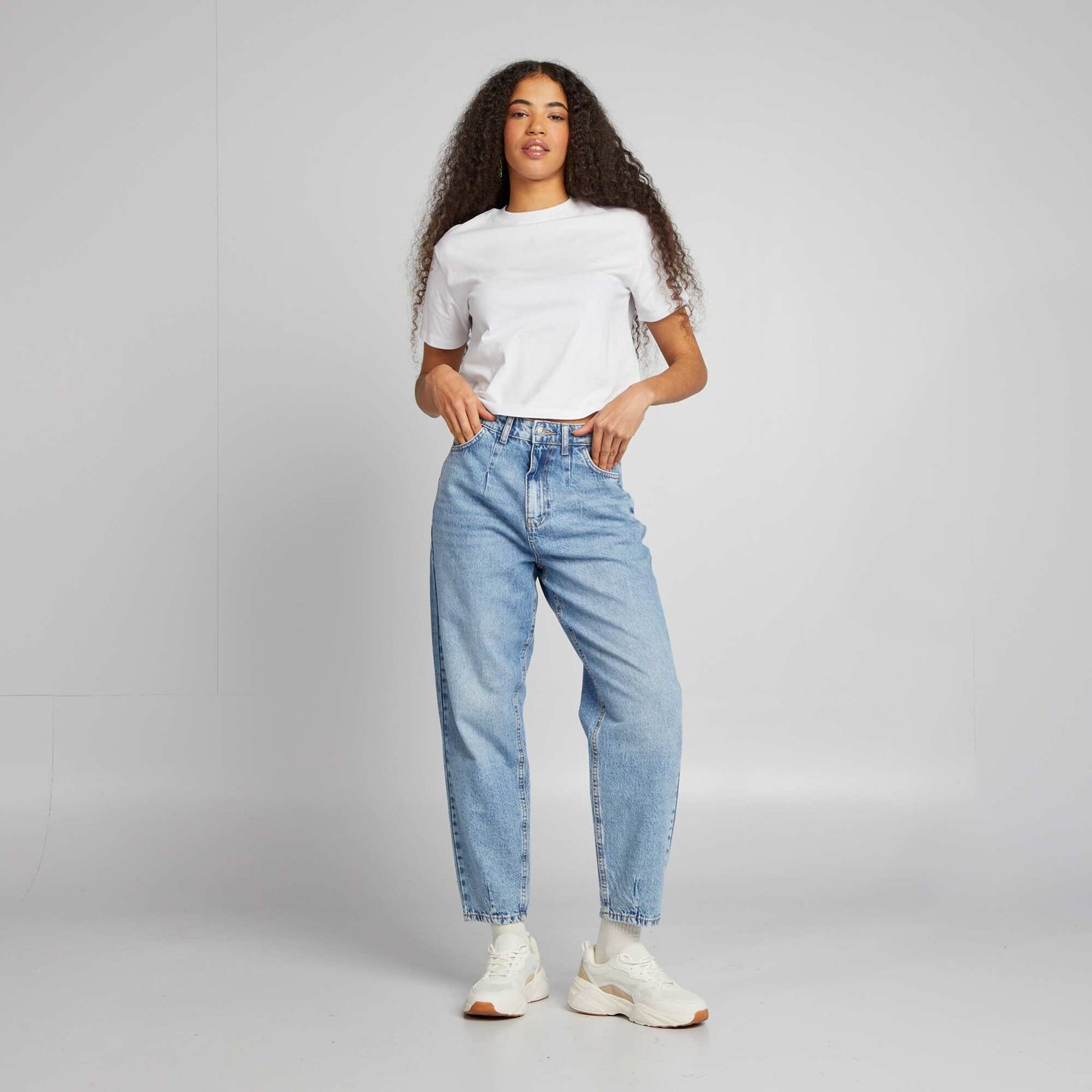 Jean balloon taille haute Bleu