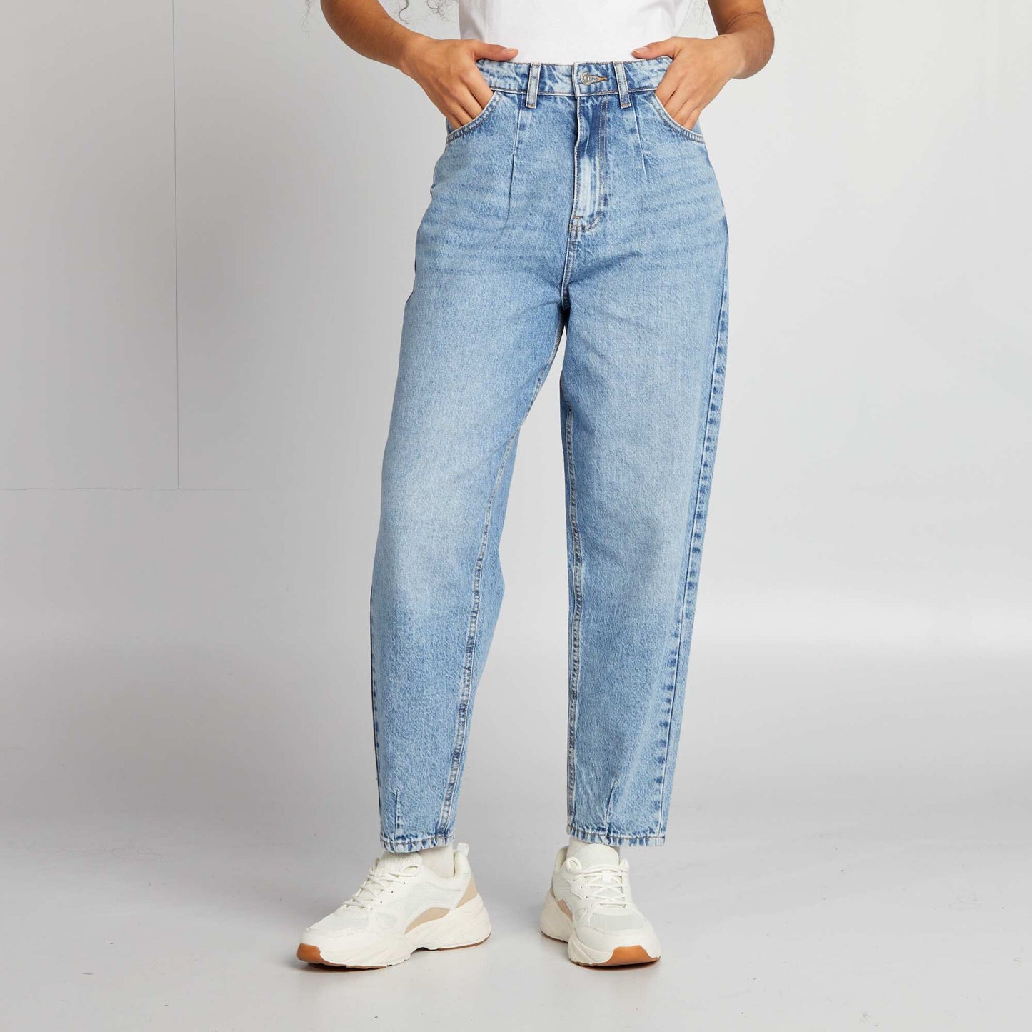 Jean balloon taille haute Bleu