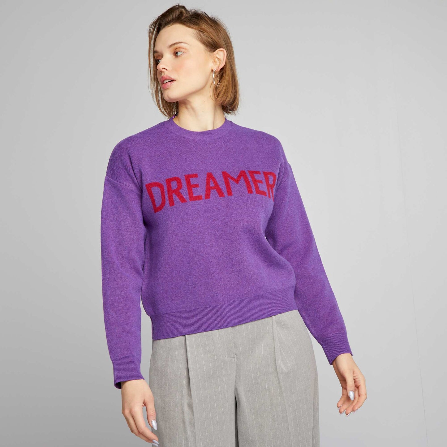 Pull col rond avec inscription Violet