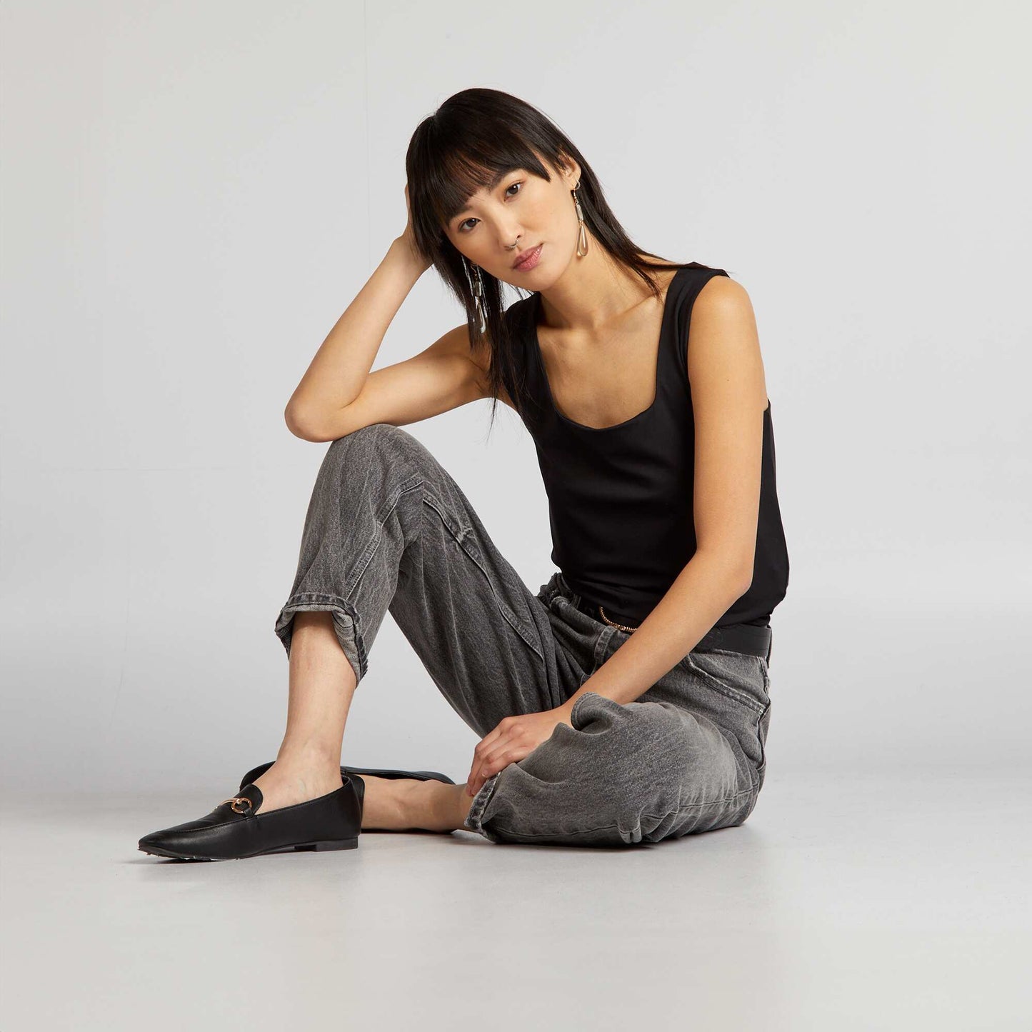 T-shirt stretch col carr noir