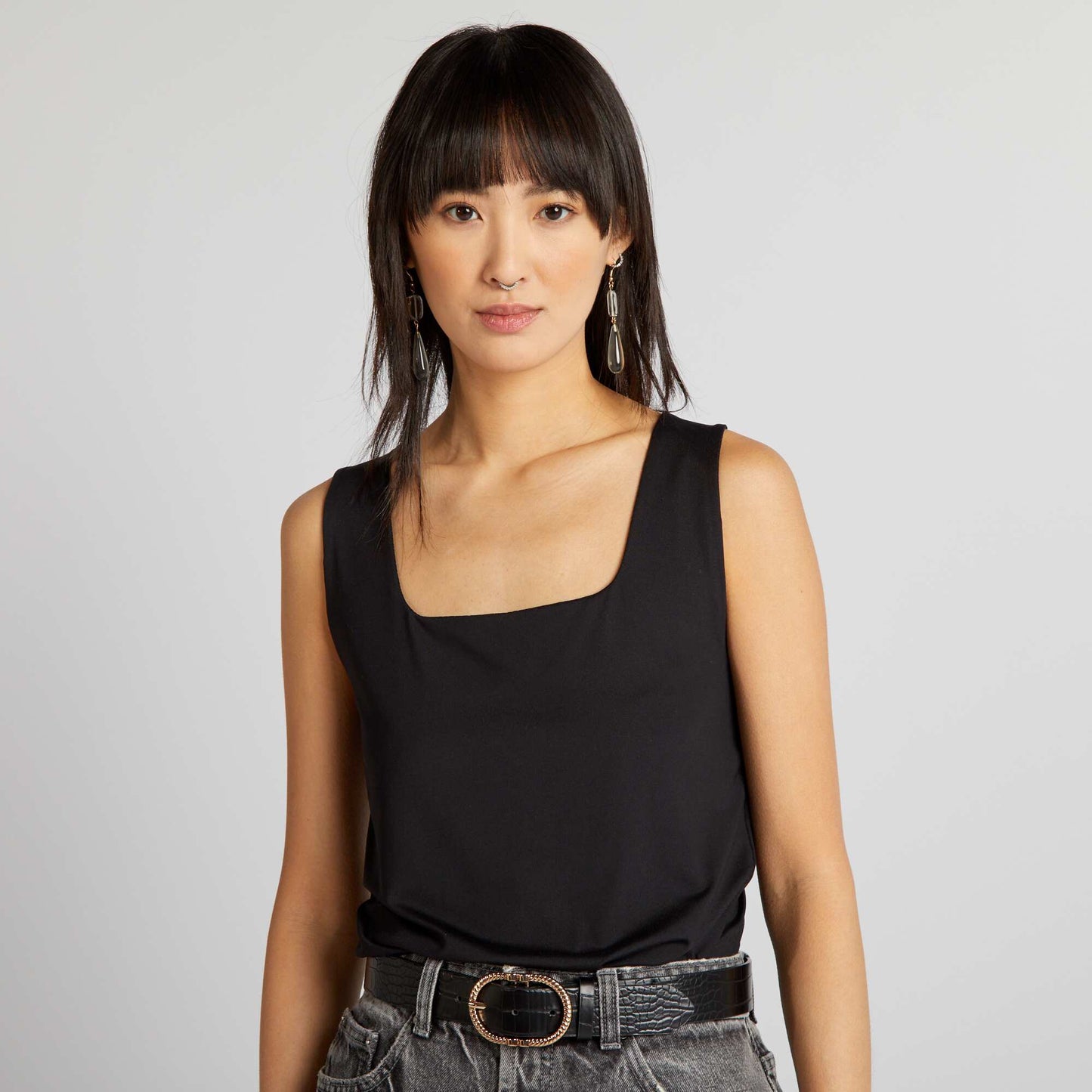 T-shirt stretch col carr noir