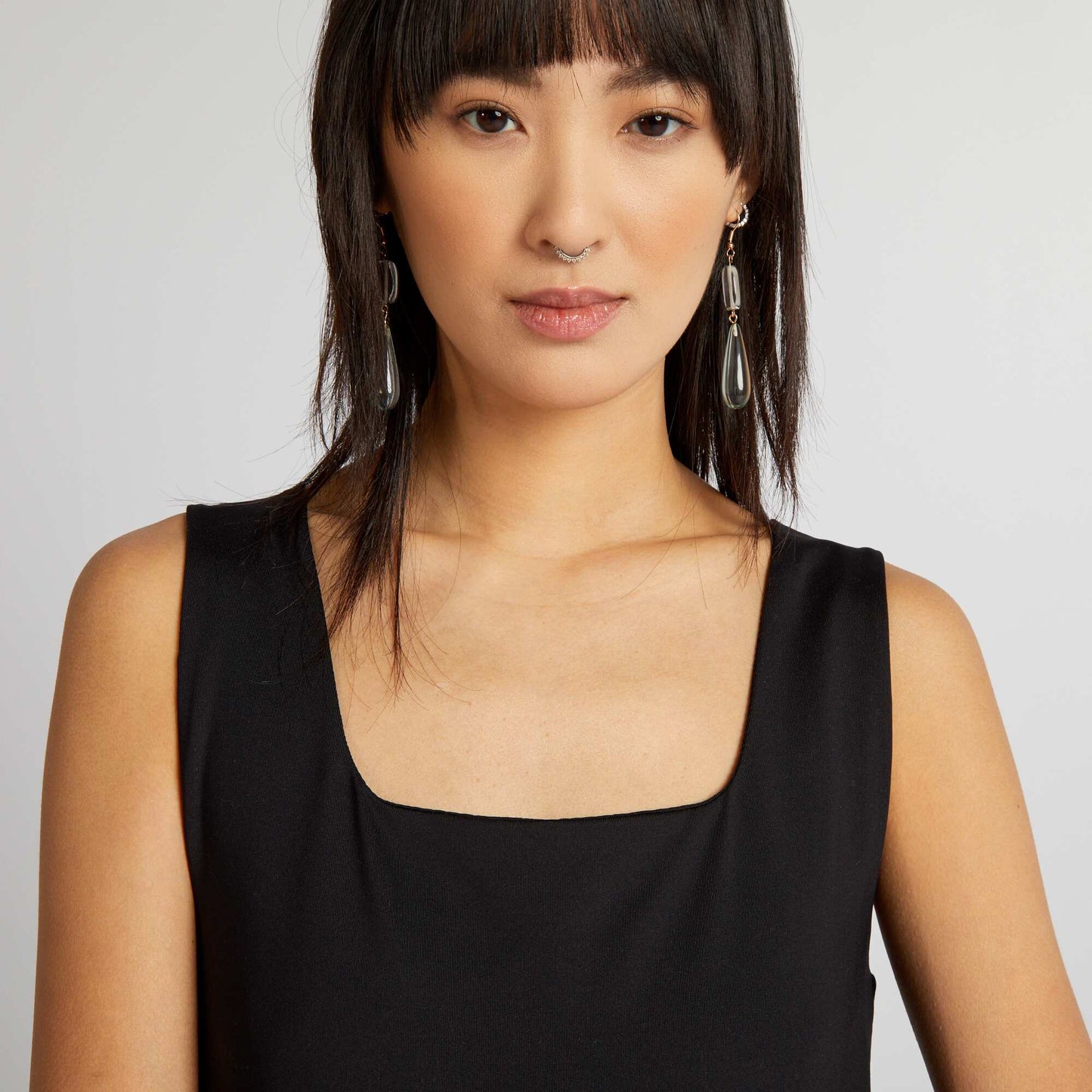 T-shirt stretch col carr noir