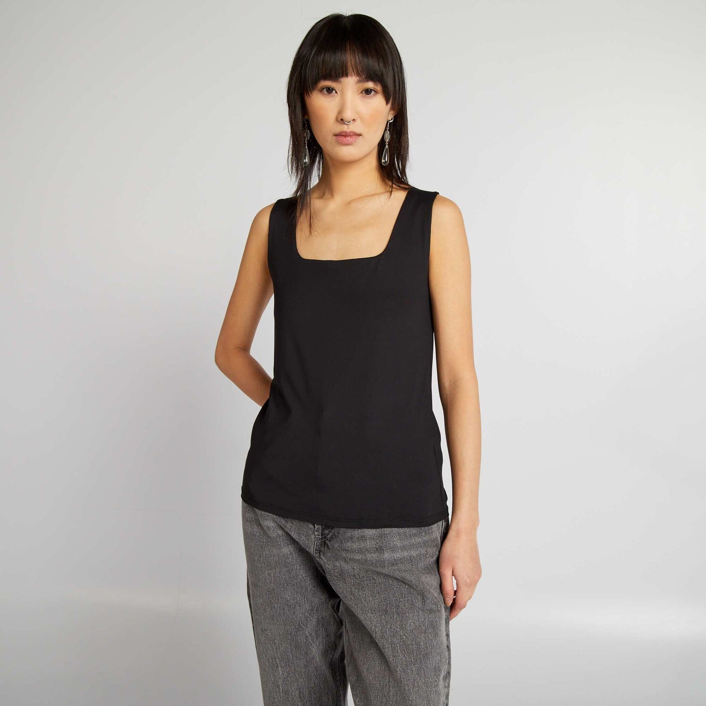 T-shirt stretch col carr noir