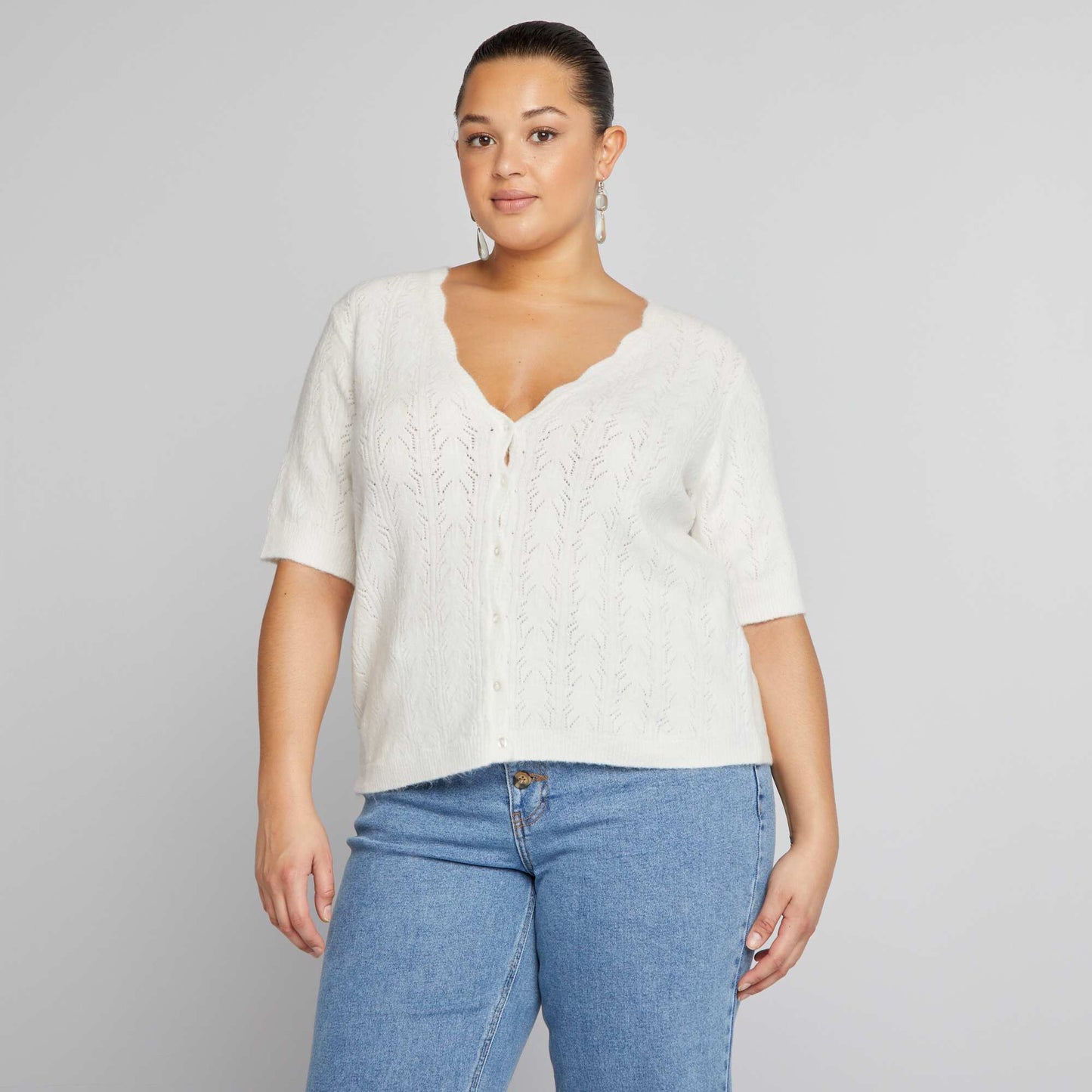 Gilet manches courtes col festonn blanc