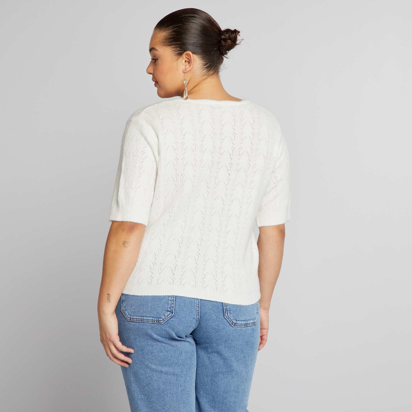 Gilet manches courtes col festonn blanc