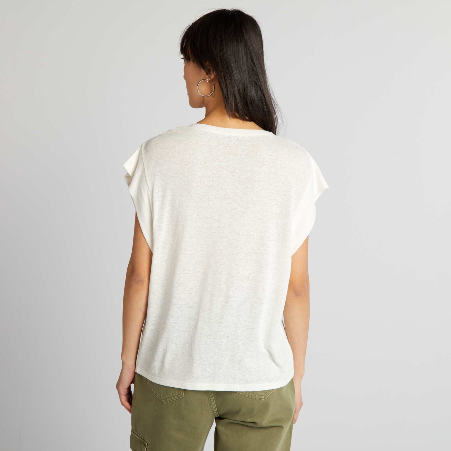T-shirt manches chauve-souris avec lin blanc