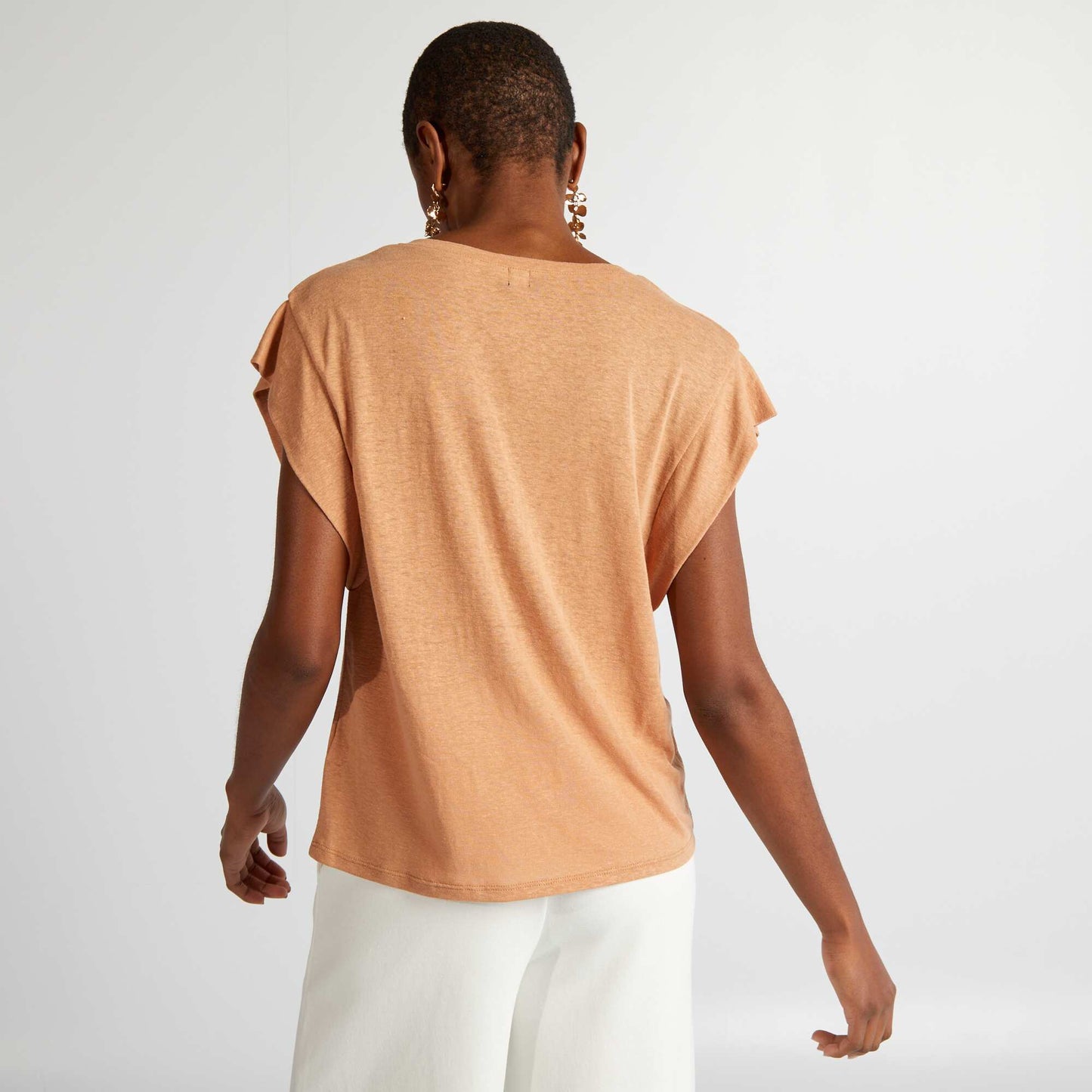 T-shirt manches chauve-souris avec lin Marron