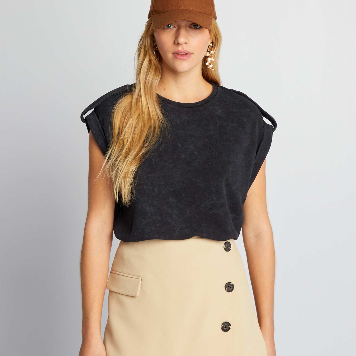 T-shirt large avec effet d lav Noir