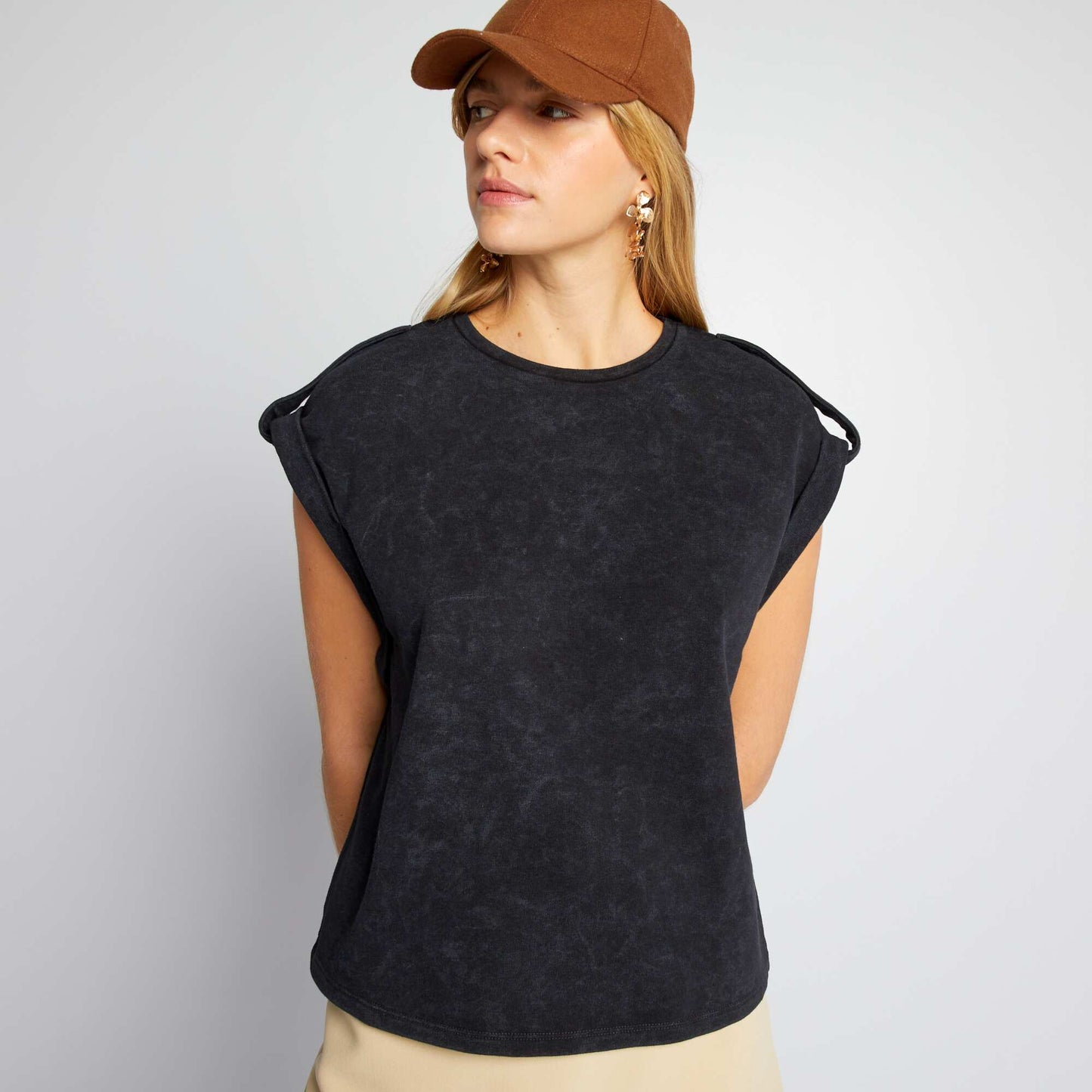 T-shirt large avec effet d lav Noir