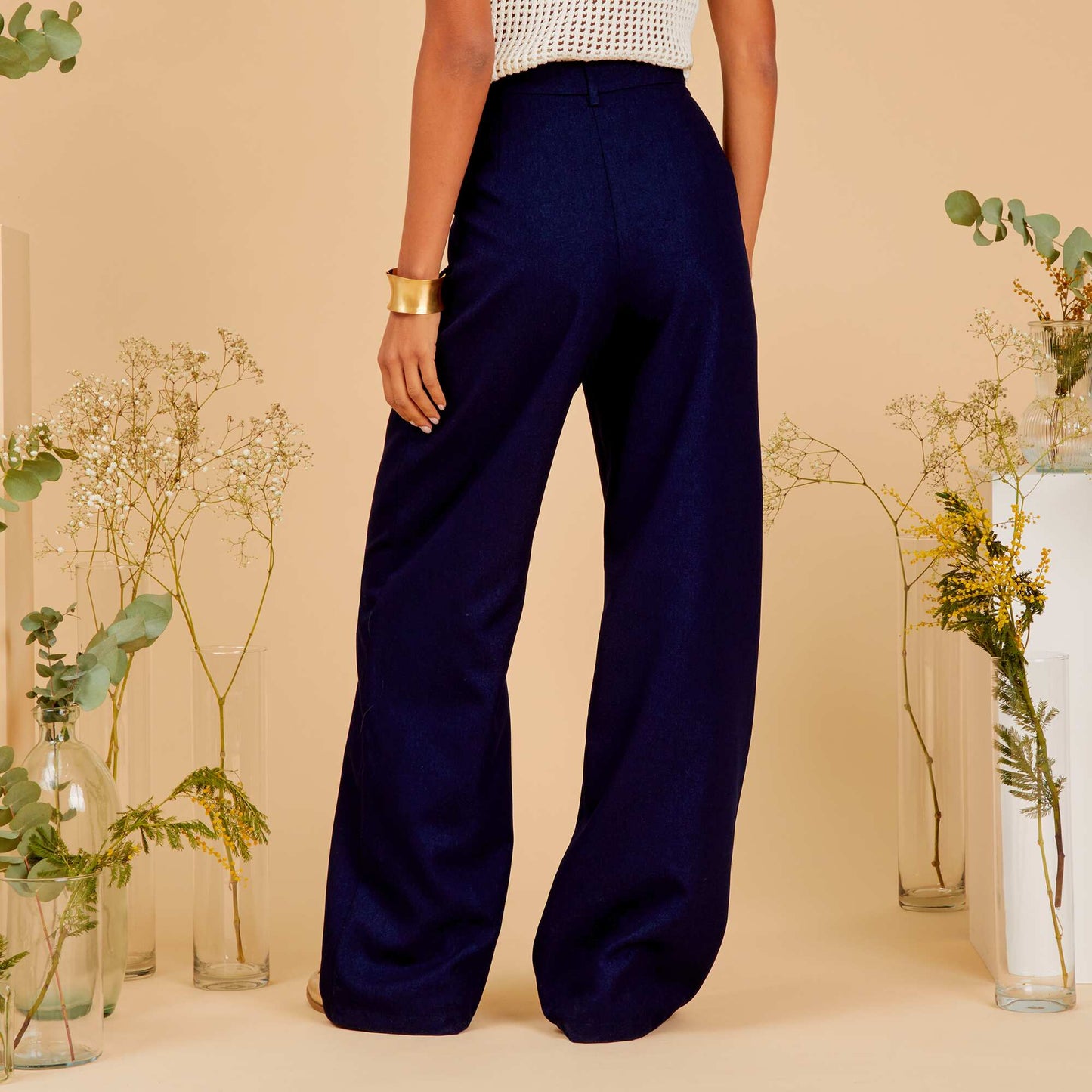 Pantalon droit taille haute Bleu marine