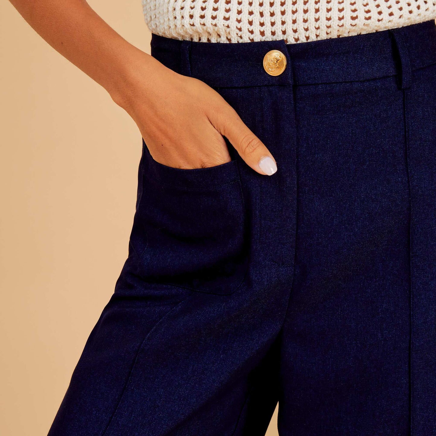 Pantalon droit taille haute Bleu marine