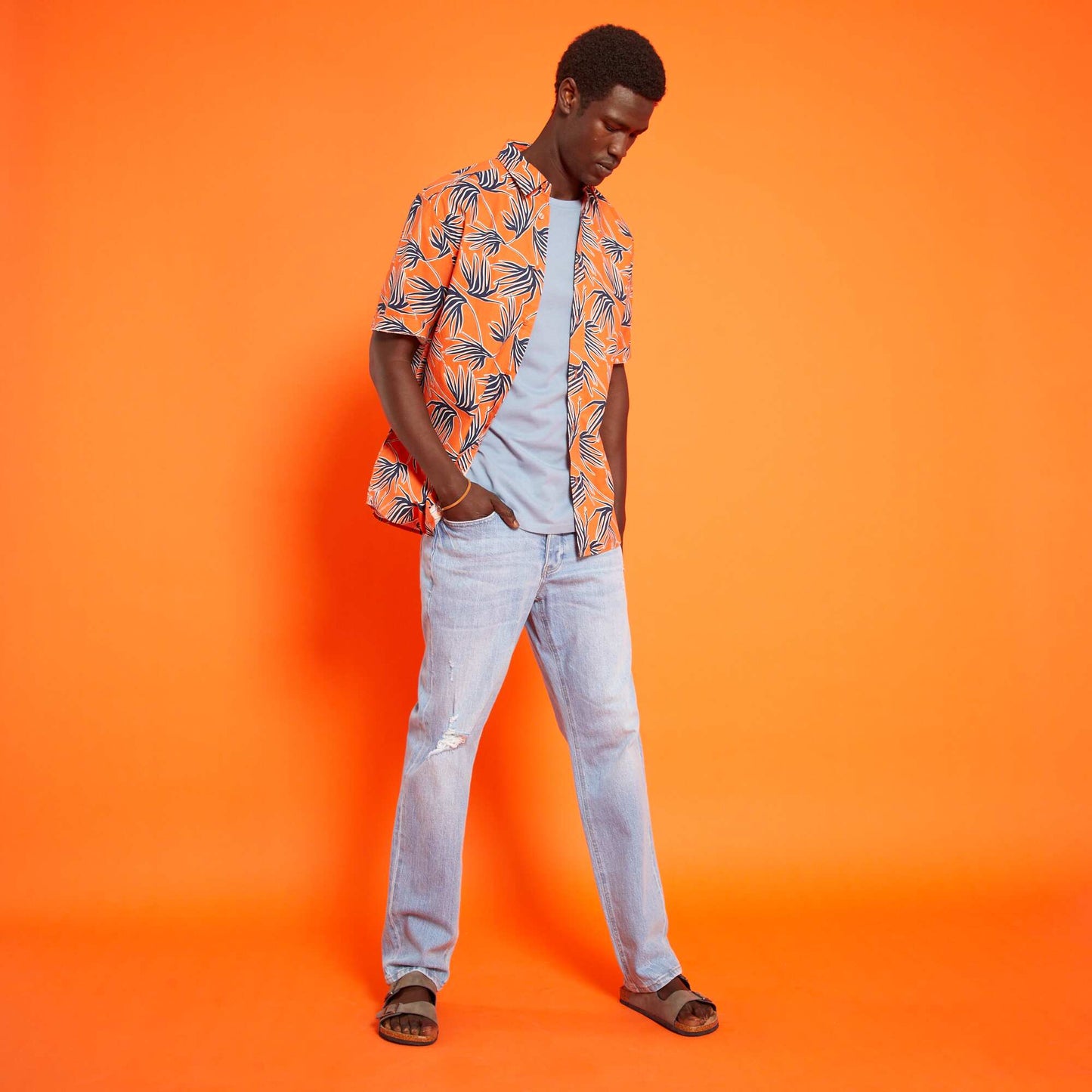 T-shirt jersey uni bleu denim